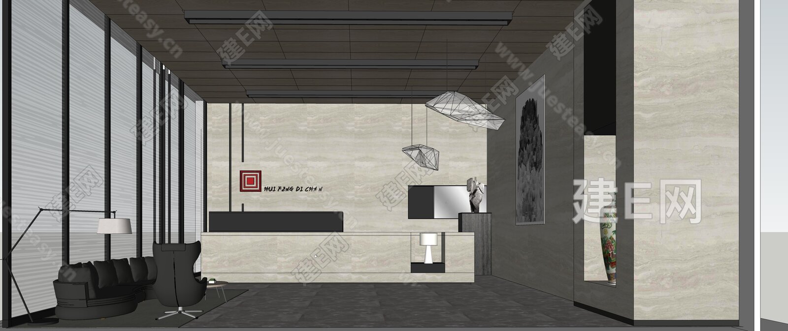 现代公司前台模型SU模型下载[ID:104942133]_建e网su模型
