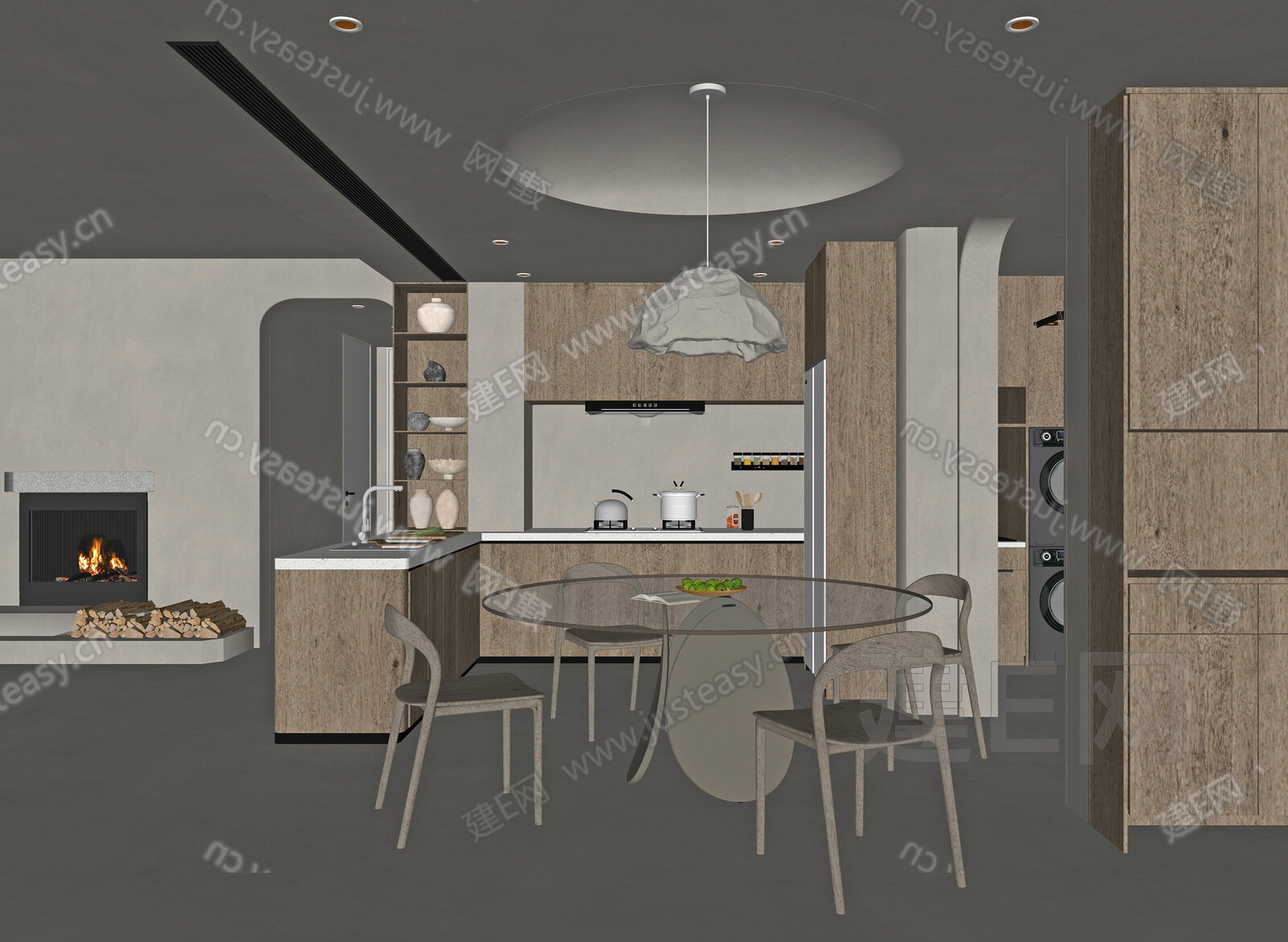 侘寂风餐厅模型SU模型下载[ID:105859642]_建e网su模型