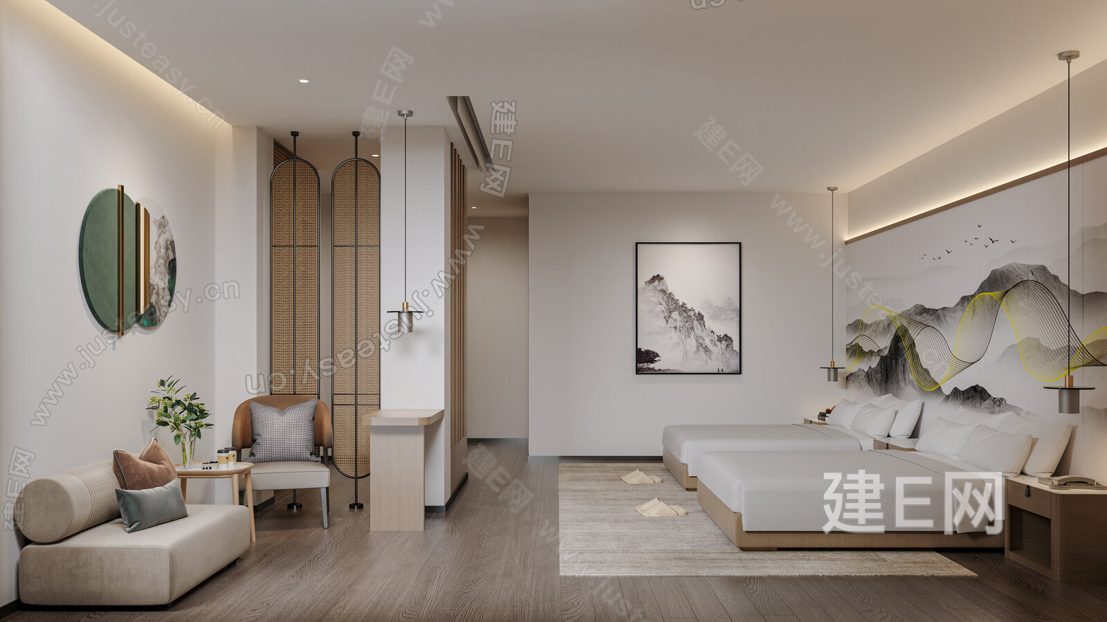 【新中式客房3d模型】建e网_新中式客房3d模型下载[ID:101929721]_打造3d新中式客房模型免费下载平台