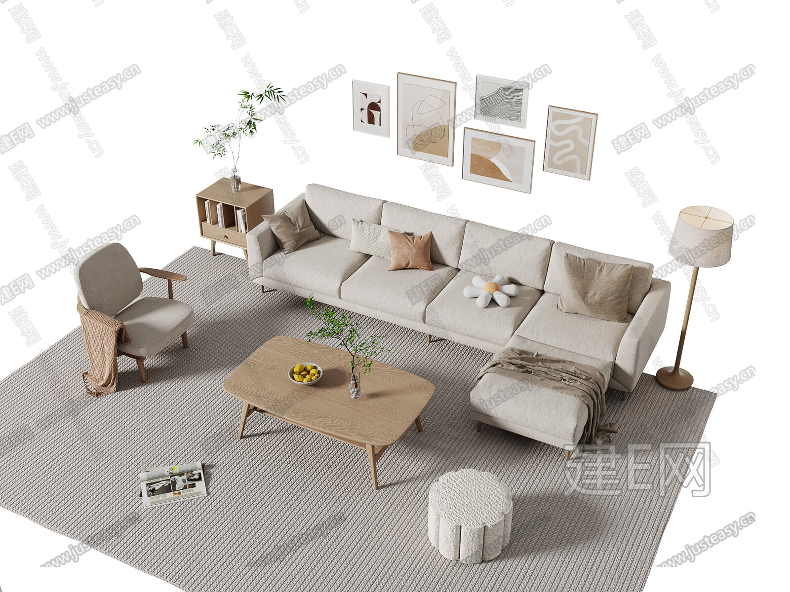 北欧沙发茶几组合模型SU模型下载[ID:105859680]_建e网su模型