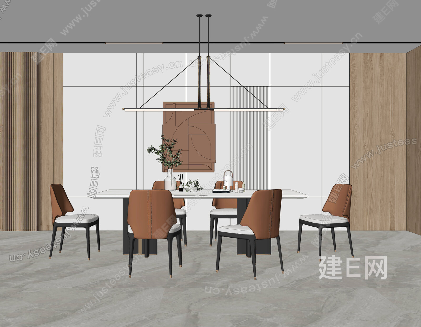 现代餐厅模型SU模型下载[ID:105597504]_建E室内设计网