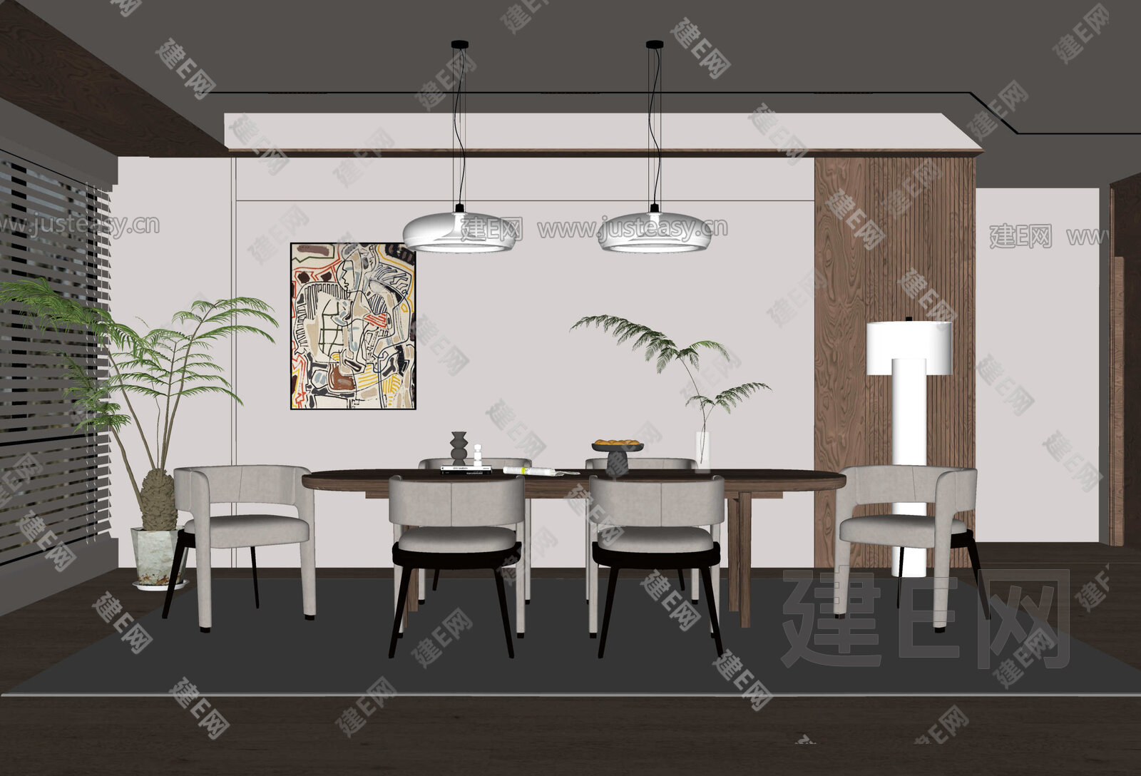 侘寂风餐厅模型SU模型下载[ID:106187420]_建e网su模型