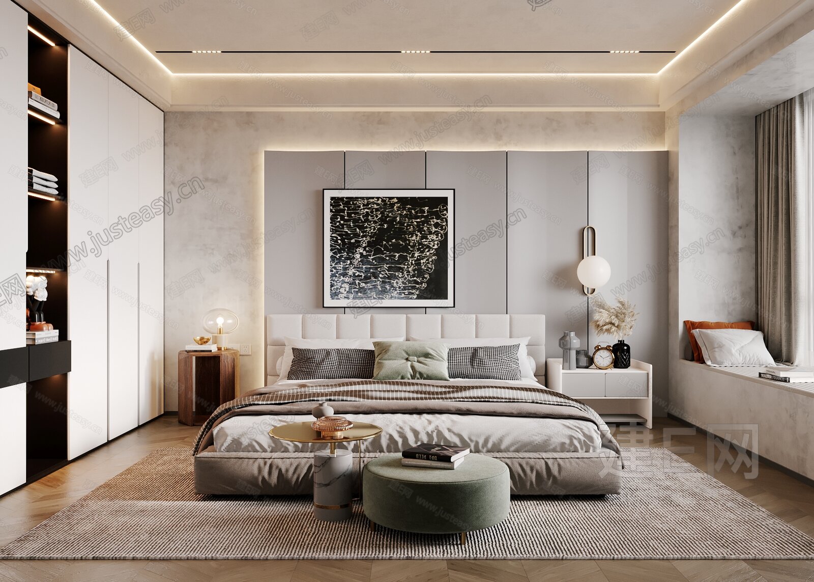 【现代卧室3d模型】建E网_现代卧室3d模型下载[ID:102257334]_打造3d现代卧室模型免费下载平台