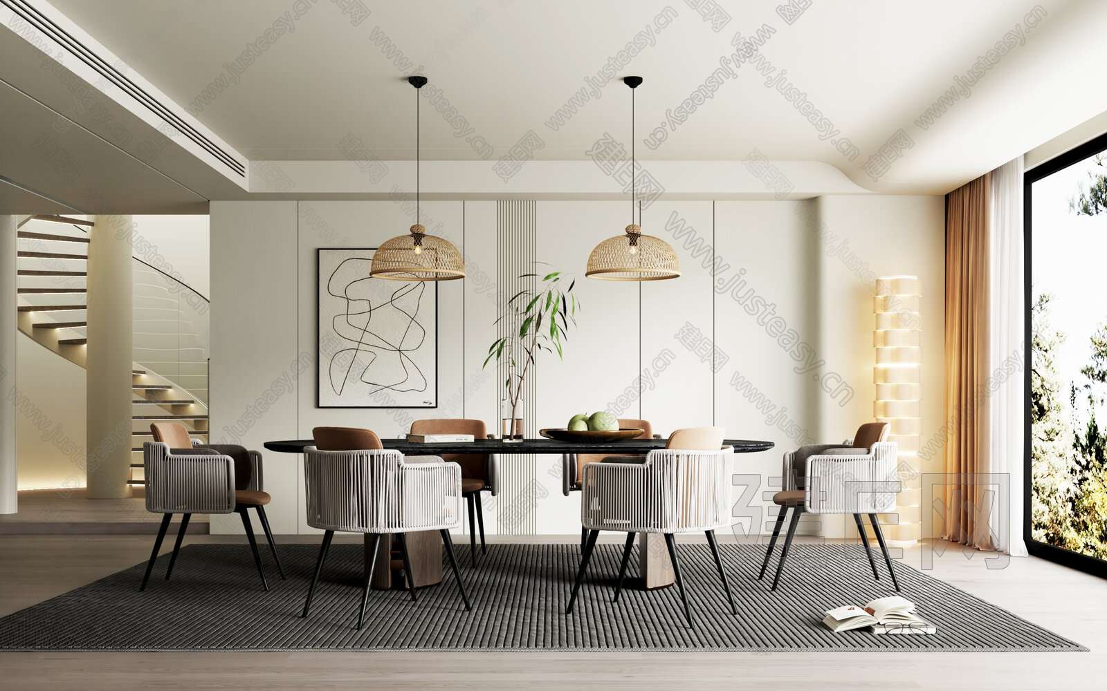 侘寂风餐厅模型SU模型下载[ID:106384015]_建e网su模型
