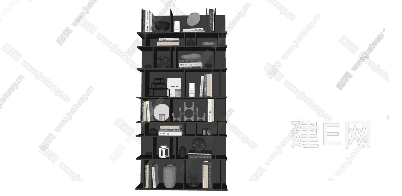 现代书柜模型SU模型下载[ID:105925136]_建E室内设计网