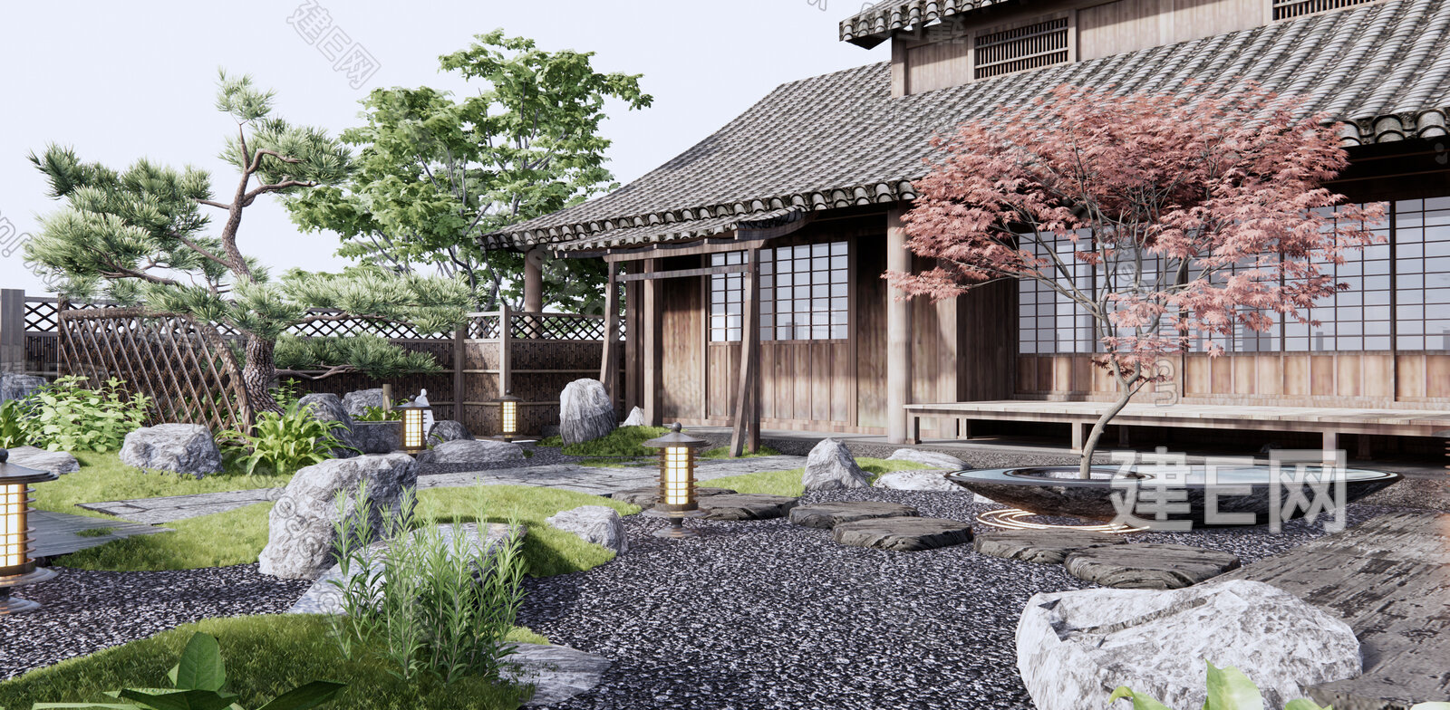 日式禅意庭院景观模型SU模型下载[ID:107235887]_建e网su模型