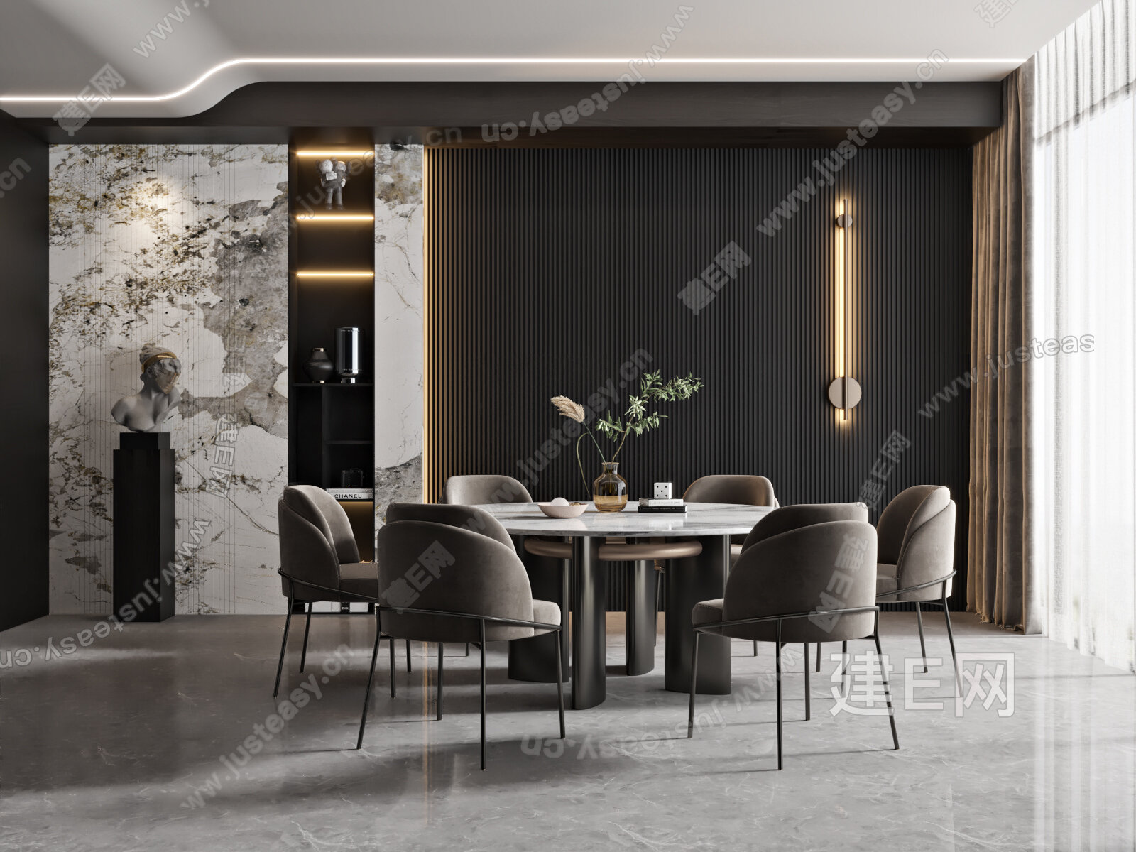 现代餐厅模型SU模型下载[ID:107301596]_建e网su模型