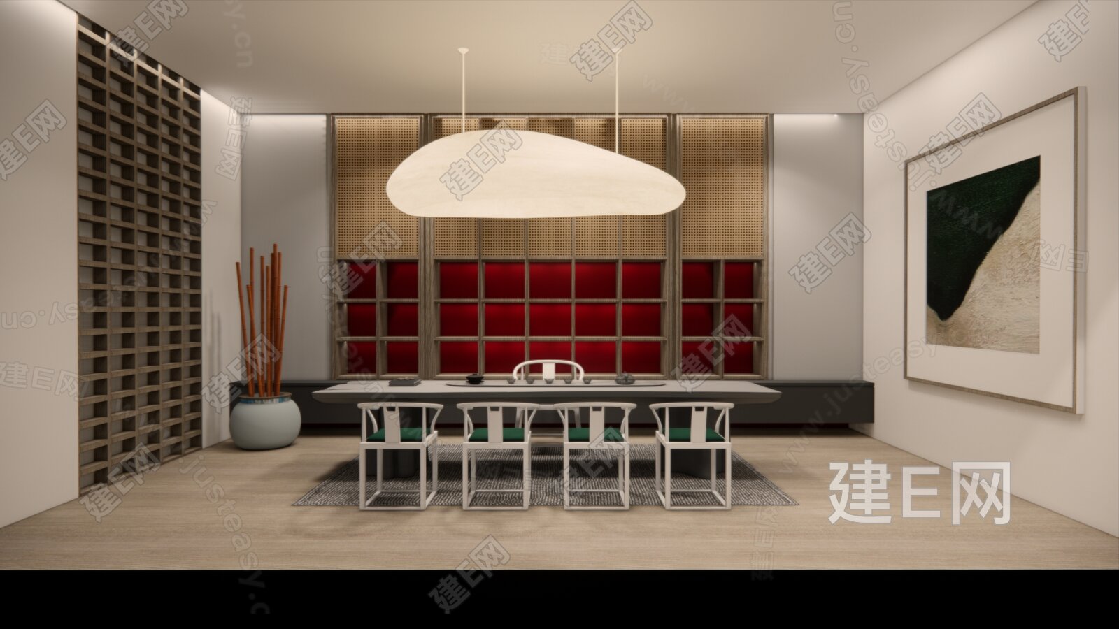 新中式茶室模型SU模型下载[ID:106973922]_建E室内设计网