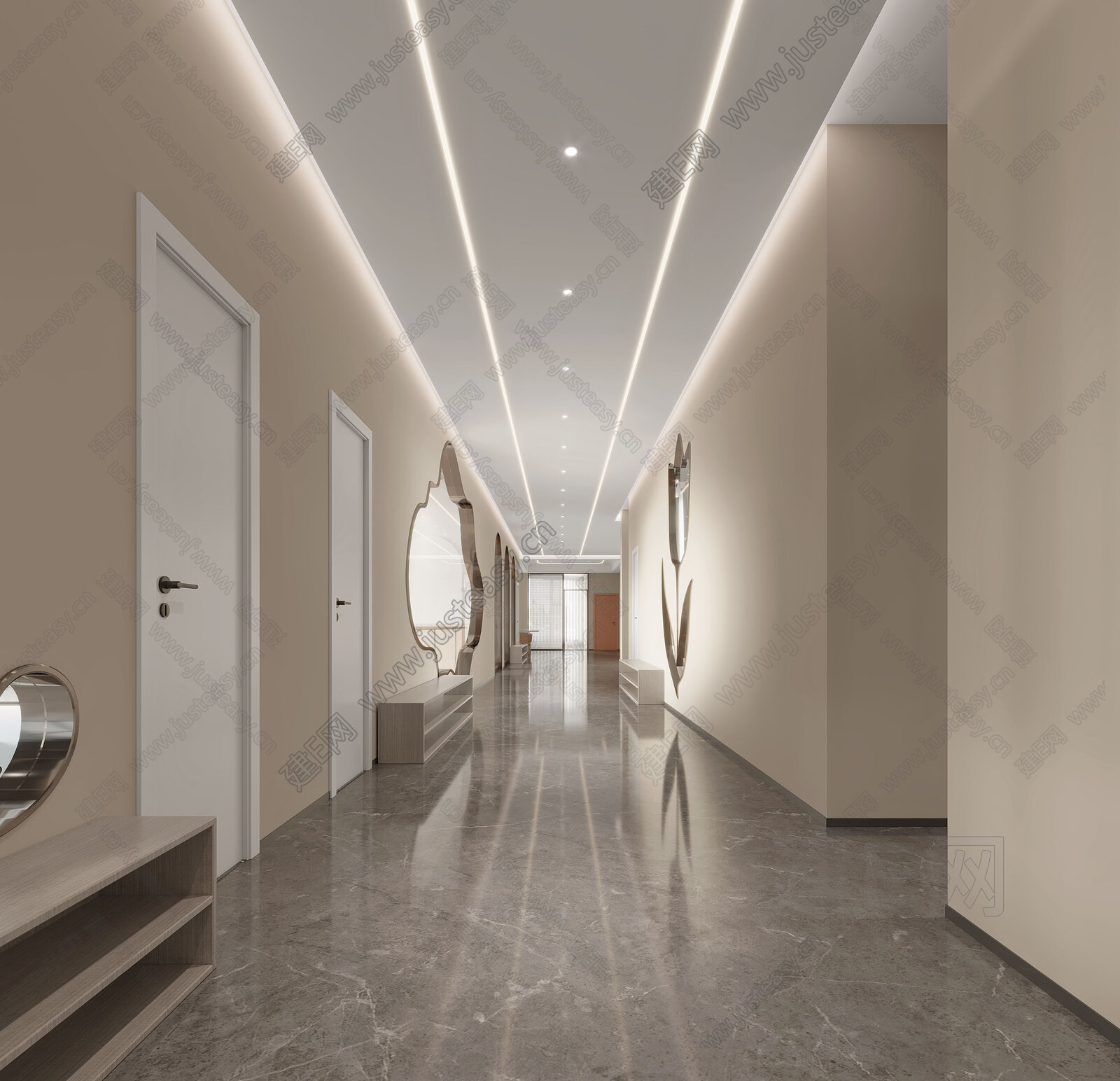 现代舞蹈室过道模型SU模型下载[ID:107760153]_建e网su模型