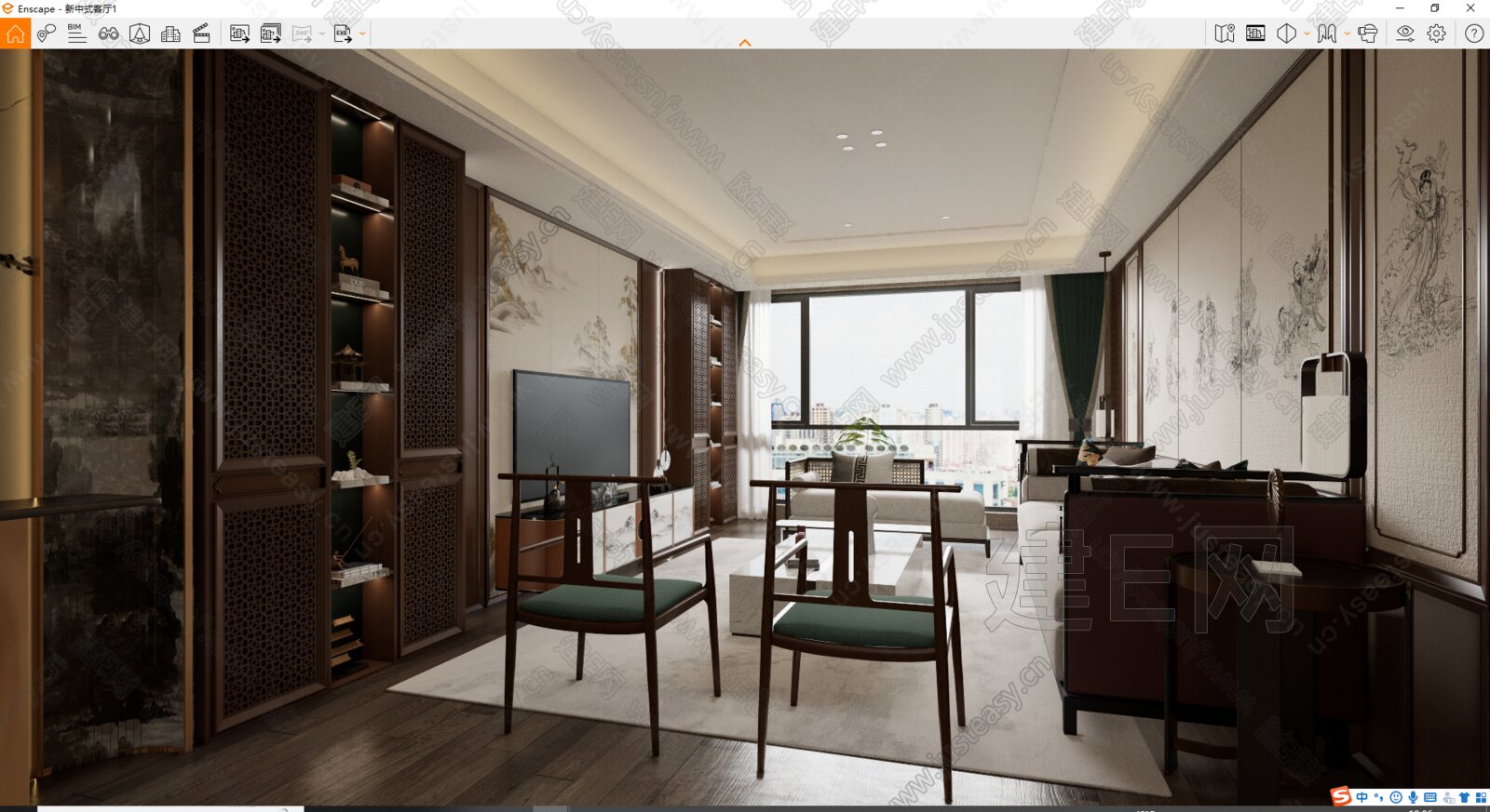 新中式客厅模型SU模型下载[ID:107760263]_建E室内设计网