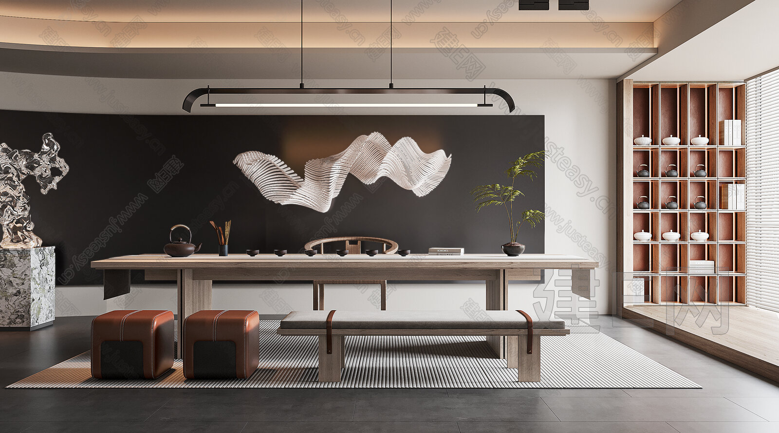 新中式茶室3d模型下载[ID:104026626]_建e网3d模型