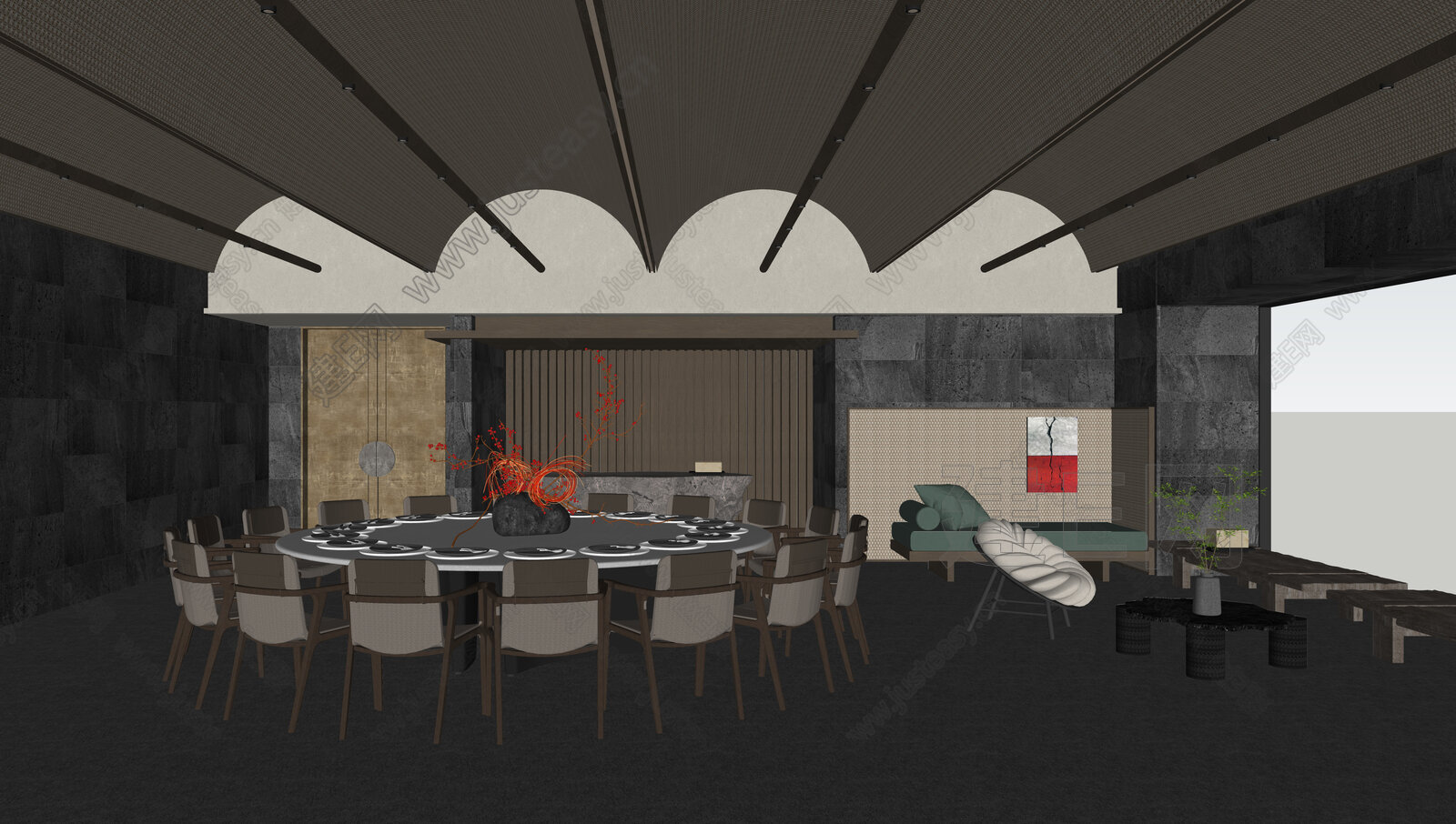 现代餐厅模型SU模型下载[ID:107956977]_建E室内设计网