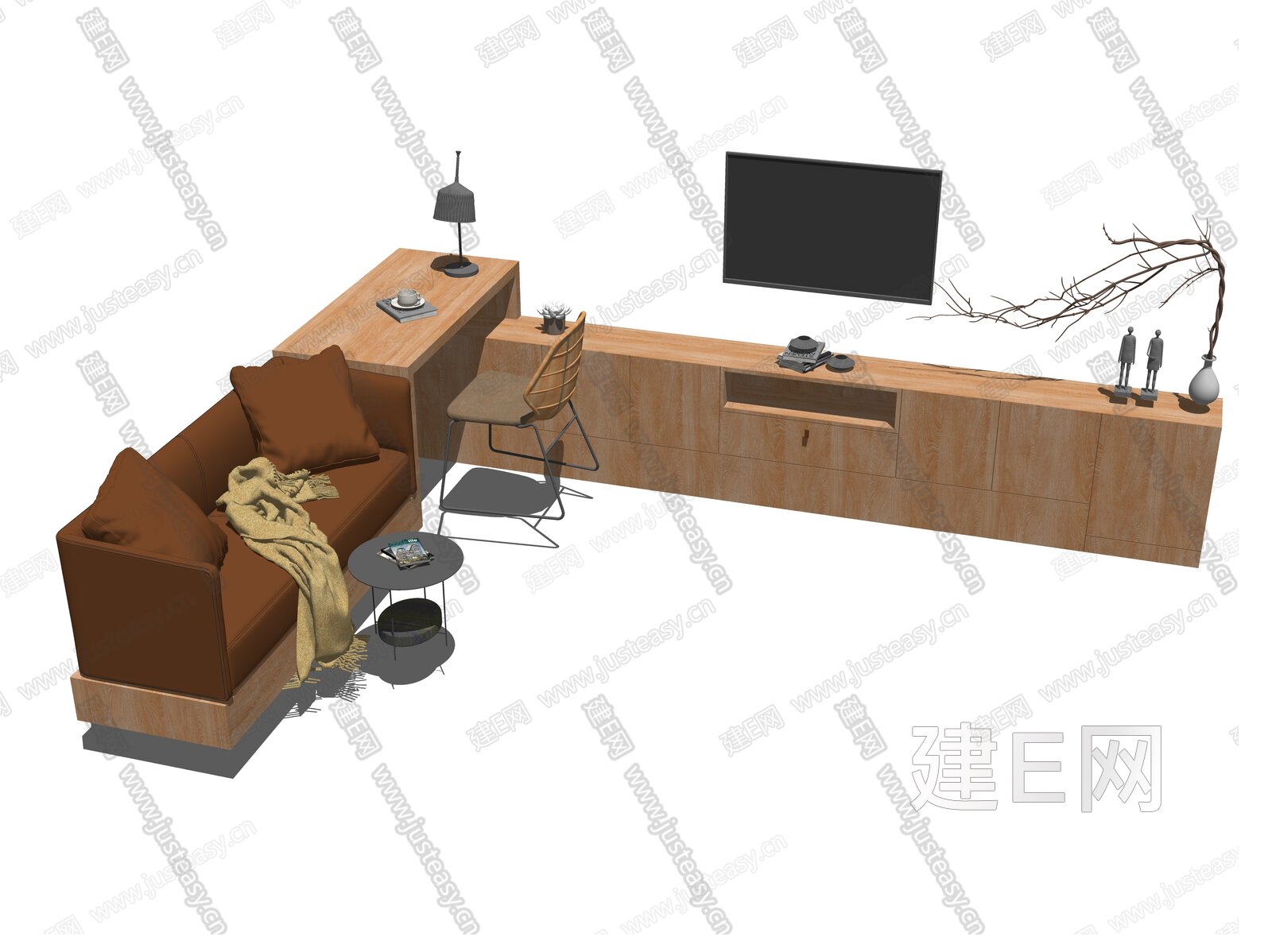 现代电视柜模型SU模型下载[ID:107956871]_建E室内设计网