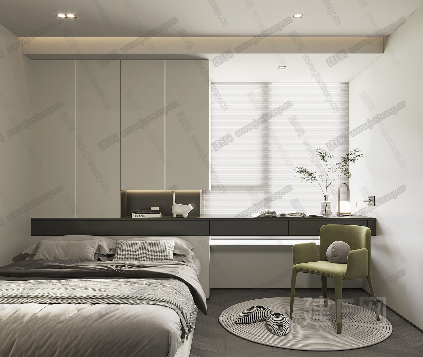 现代榻榻米卧室模型SU模型下载[ID:107629080]_建e网su模型