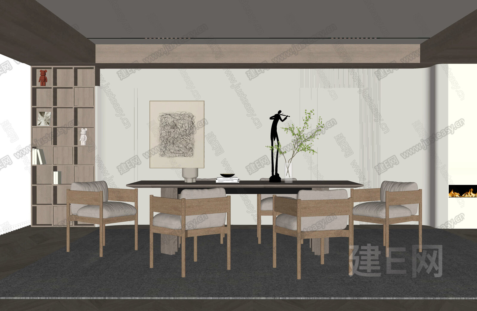 侘寂风餐厅模型SU模型下载[ID:107694780]_建E室内设计网