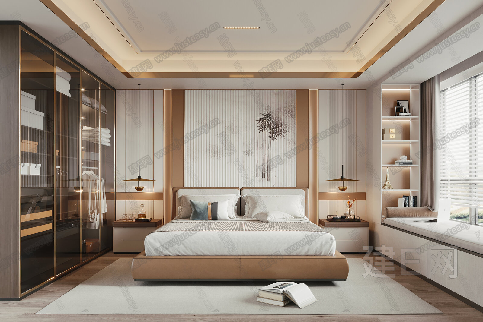 新中式卧室模型SU模型下载[ID:107825791]_建E室内设计网