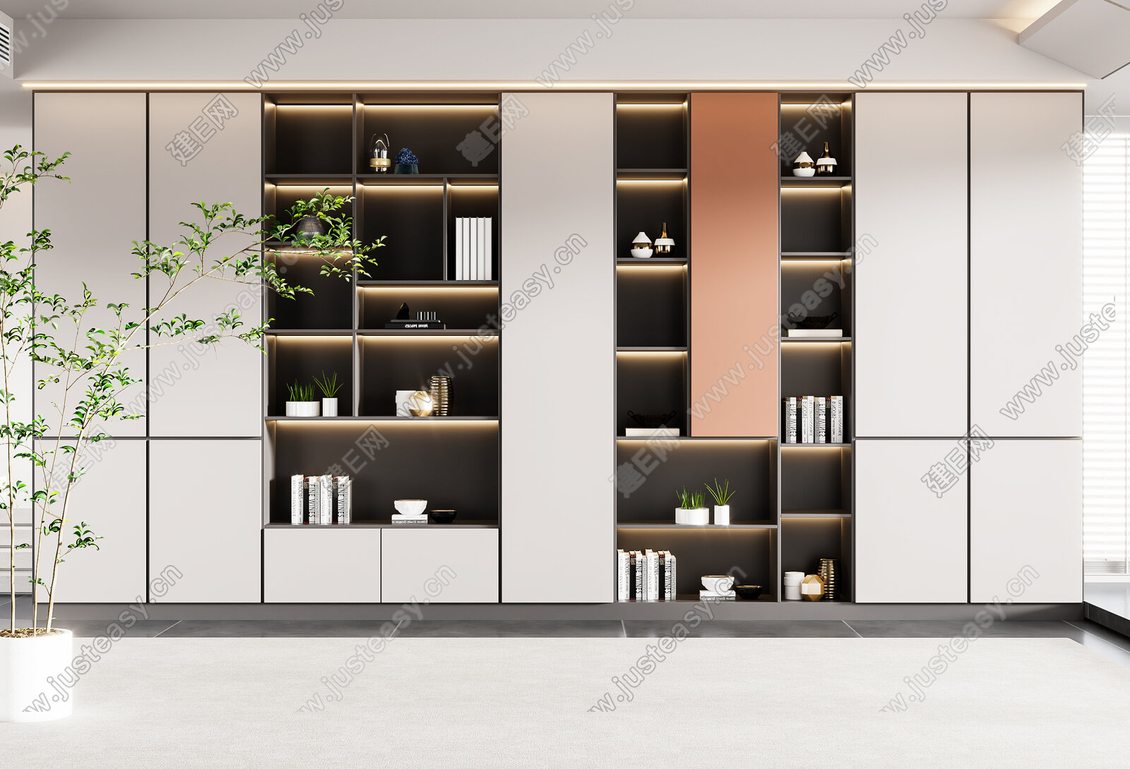 现代书柜模型SU模型下载[ID:108808711]_建E室内设计网