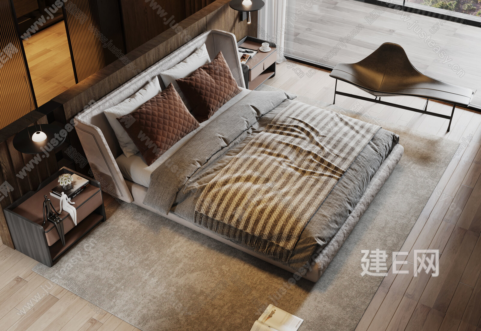 Minotti 米洛提 现代双人床模型SU模型下载[ID:109005423]_建E室内设计网