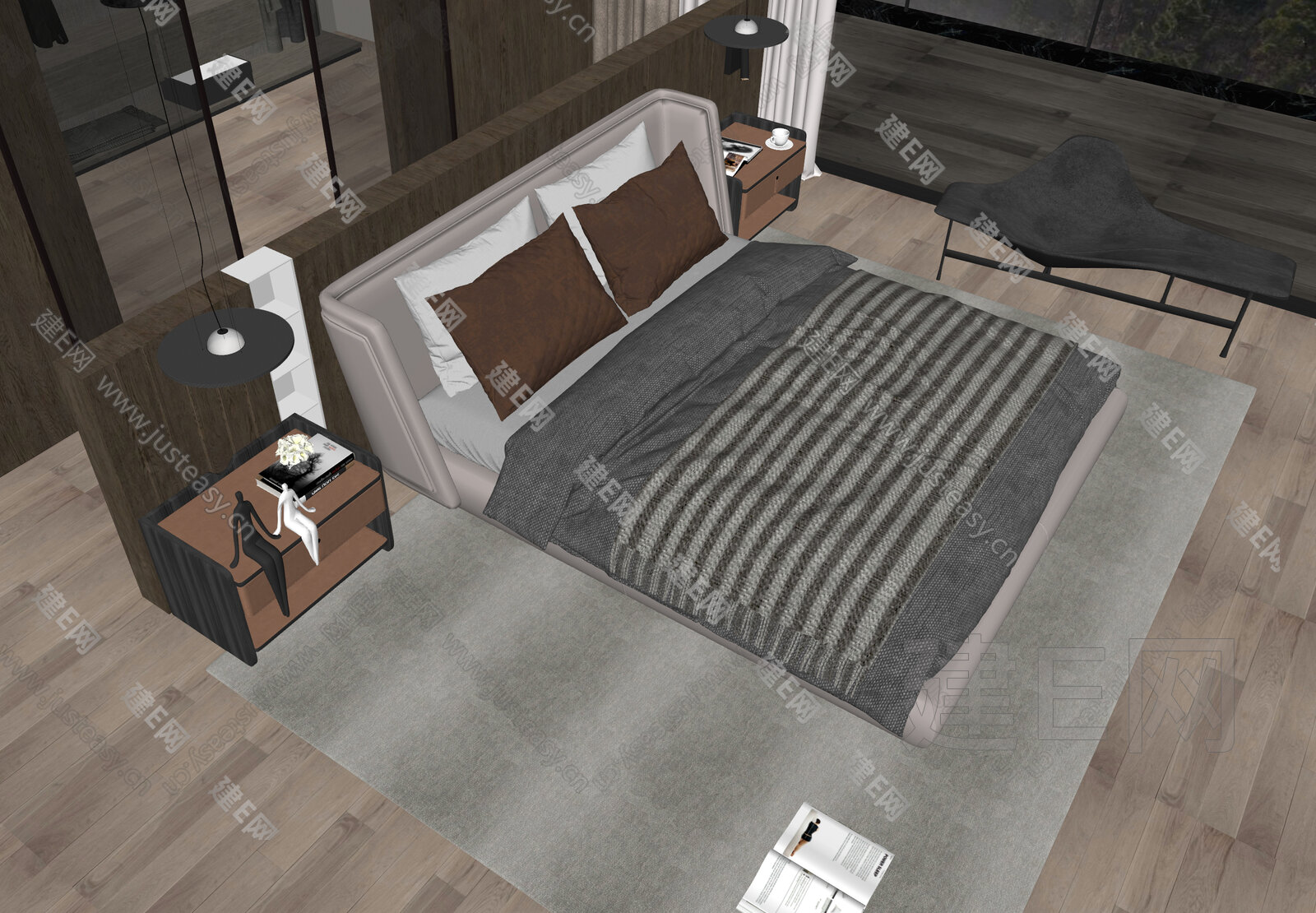Minotti 米洛提 现代双人床模型SU模型下载[ID:109005423]_建E室内设计网