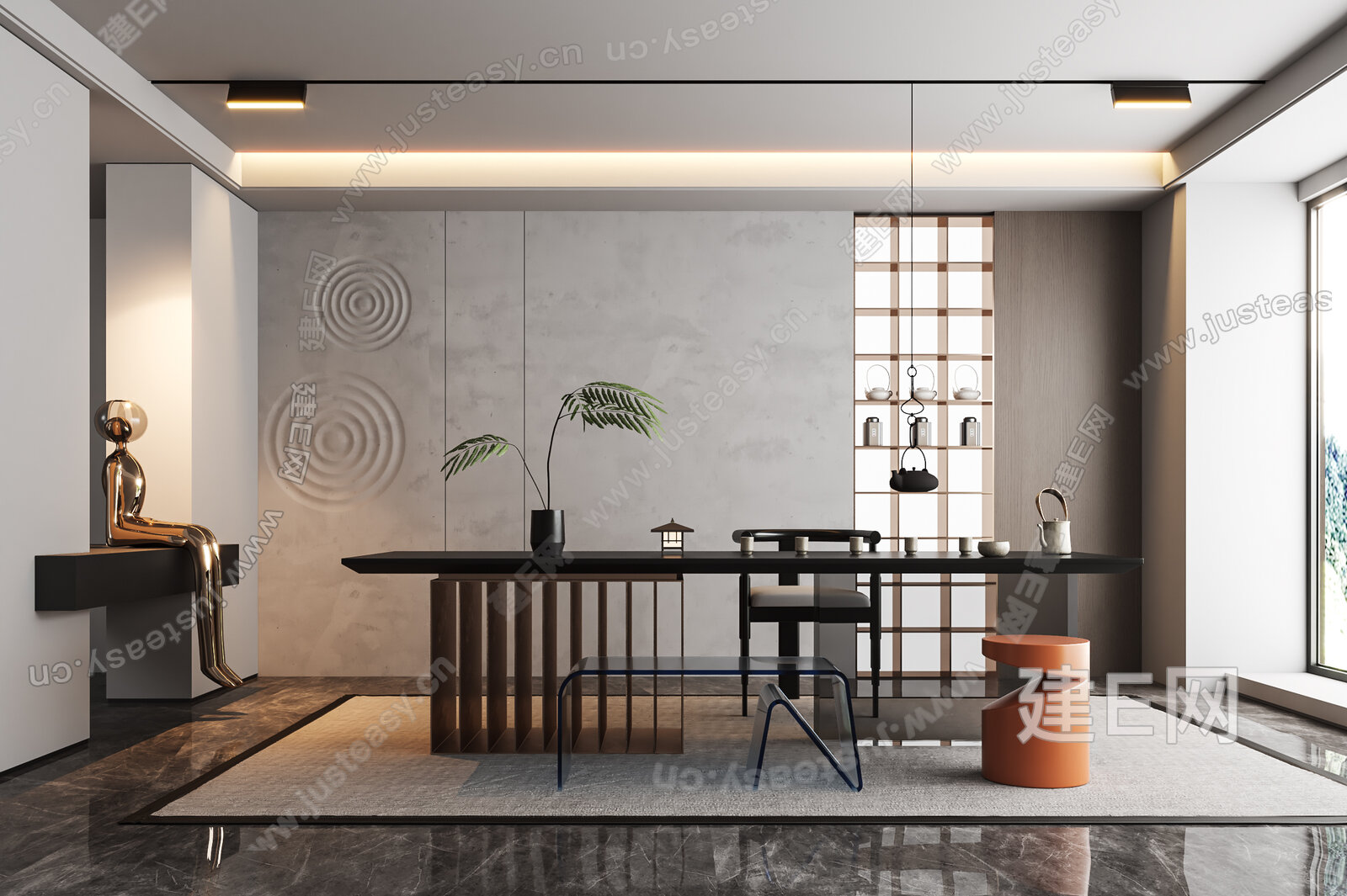 新中式茶室模型SU模型下载[ID:114248373]_建E室内设计网