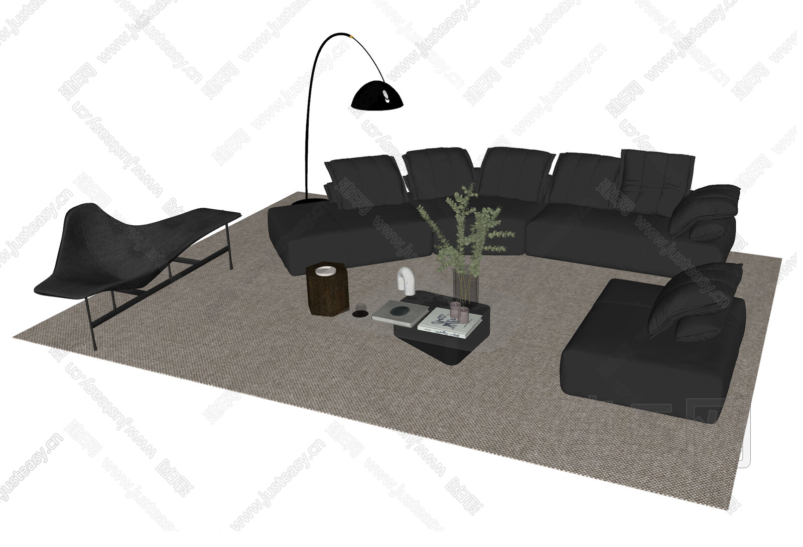 Minotti 米洛提 现代沙发茶几组合模型SU模型下载[ID:101599940]_建E室内设计网