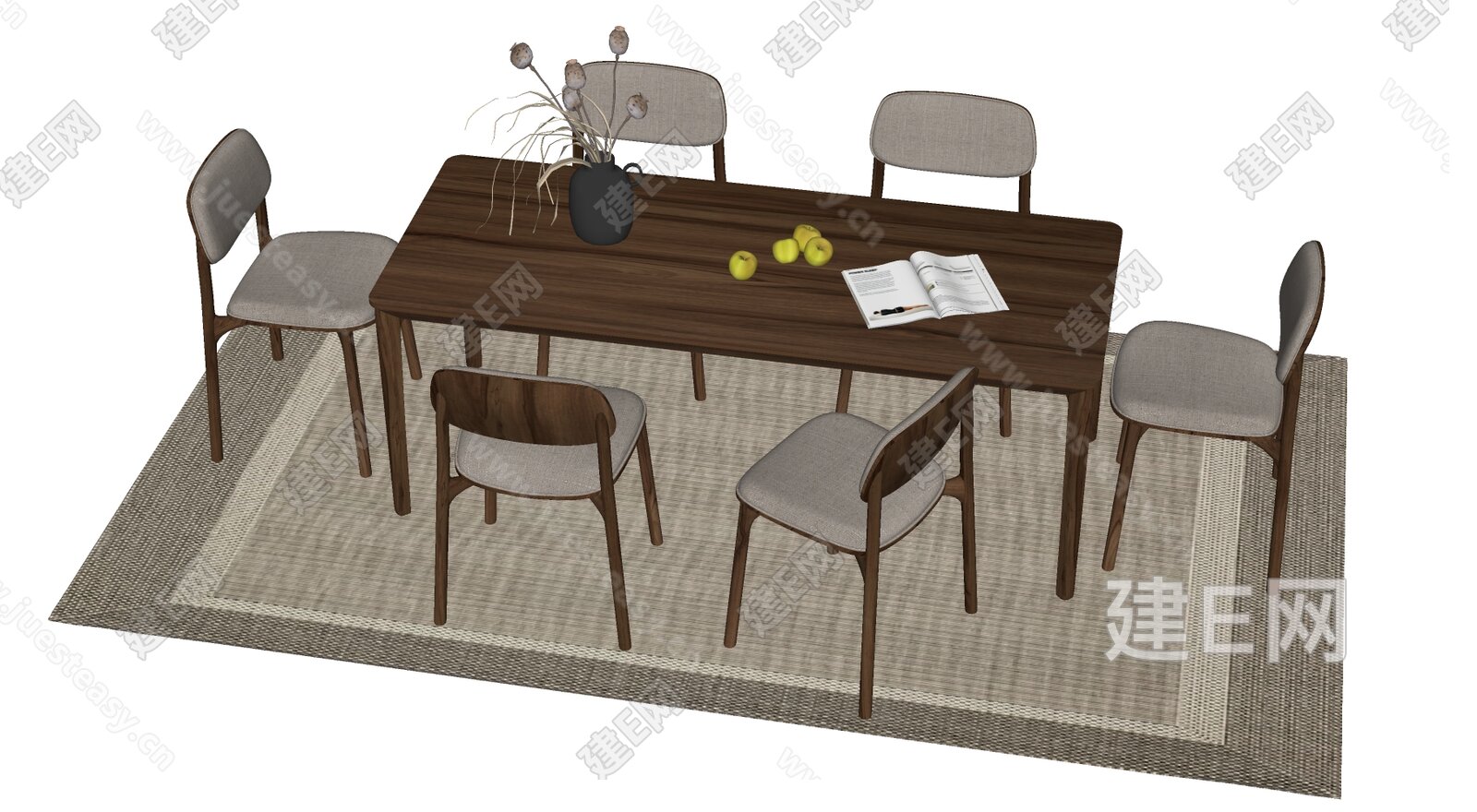 侘寂餐桌椅模型SU模型下载[ID:101730922]_建E室内设计网