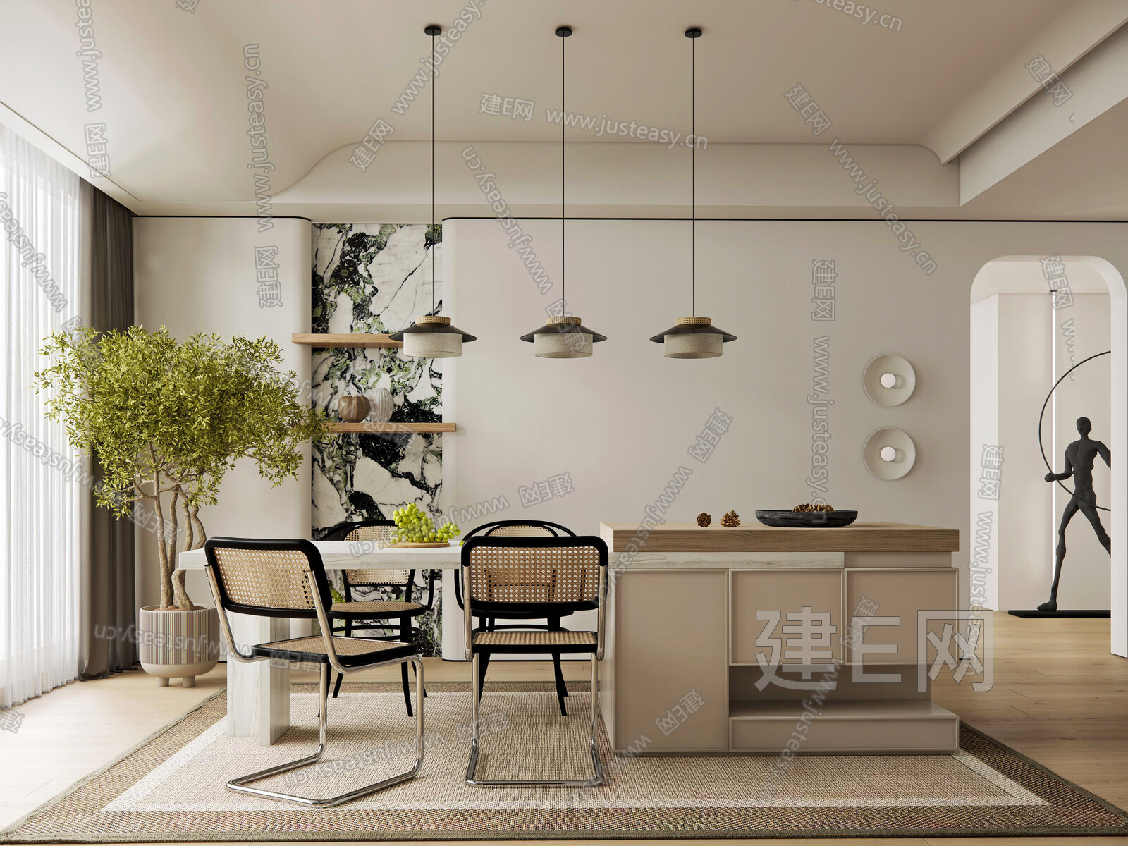 侘寂风餐厅模型SU模型下载[ID:102517267]_建e网su模型