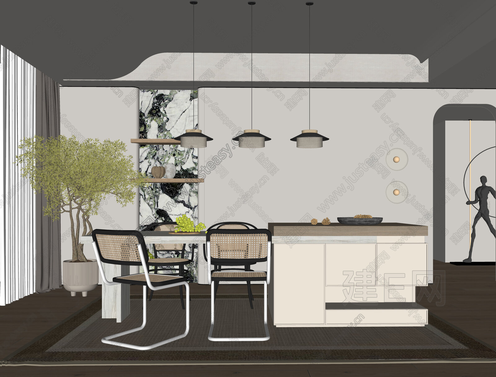 侘寂风餐厅模型SU模型下载[ID:102517267]_建e网su模型
