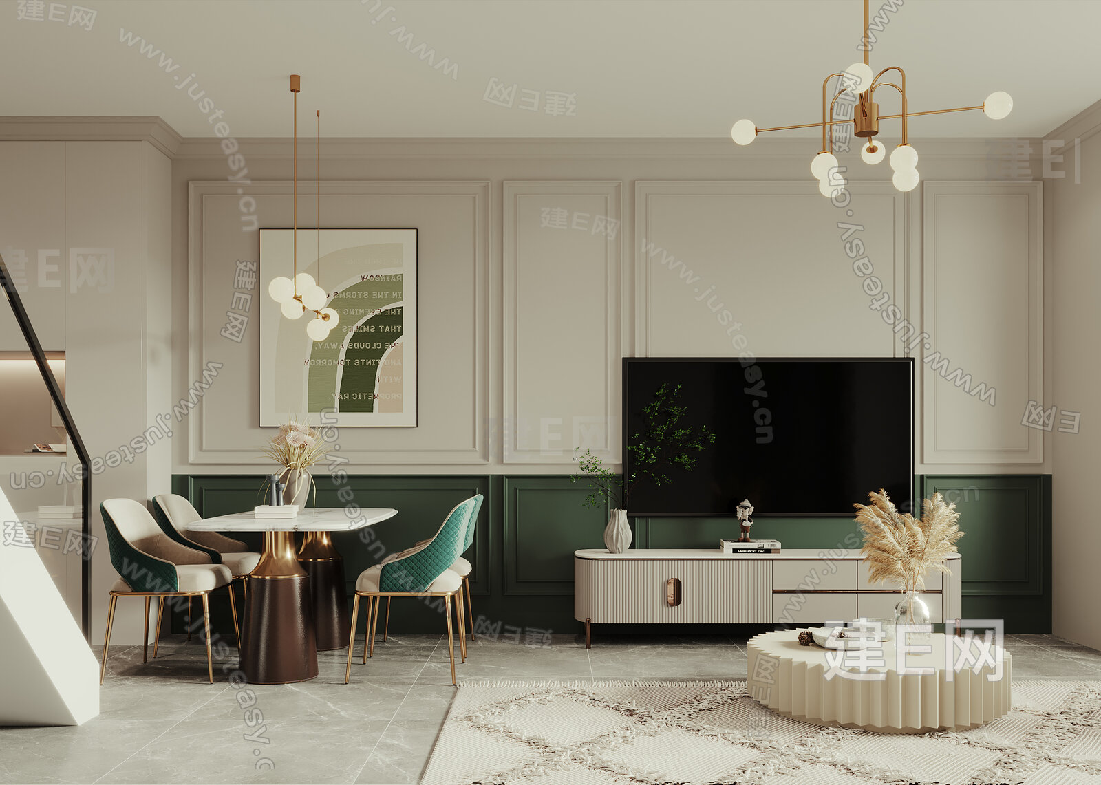 简欧客餐厅3d模型下载[ID:115823261]_建e网3d模型