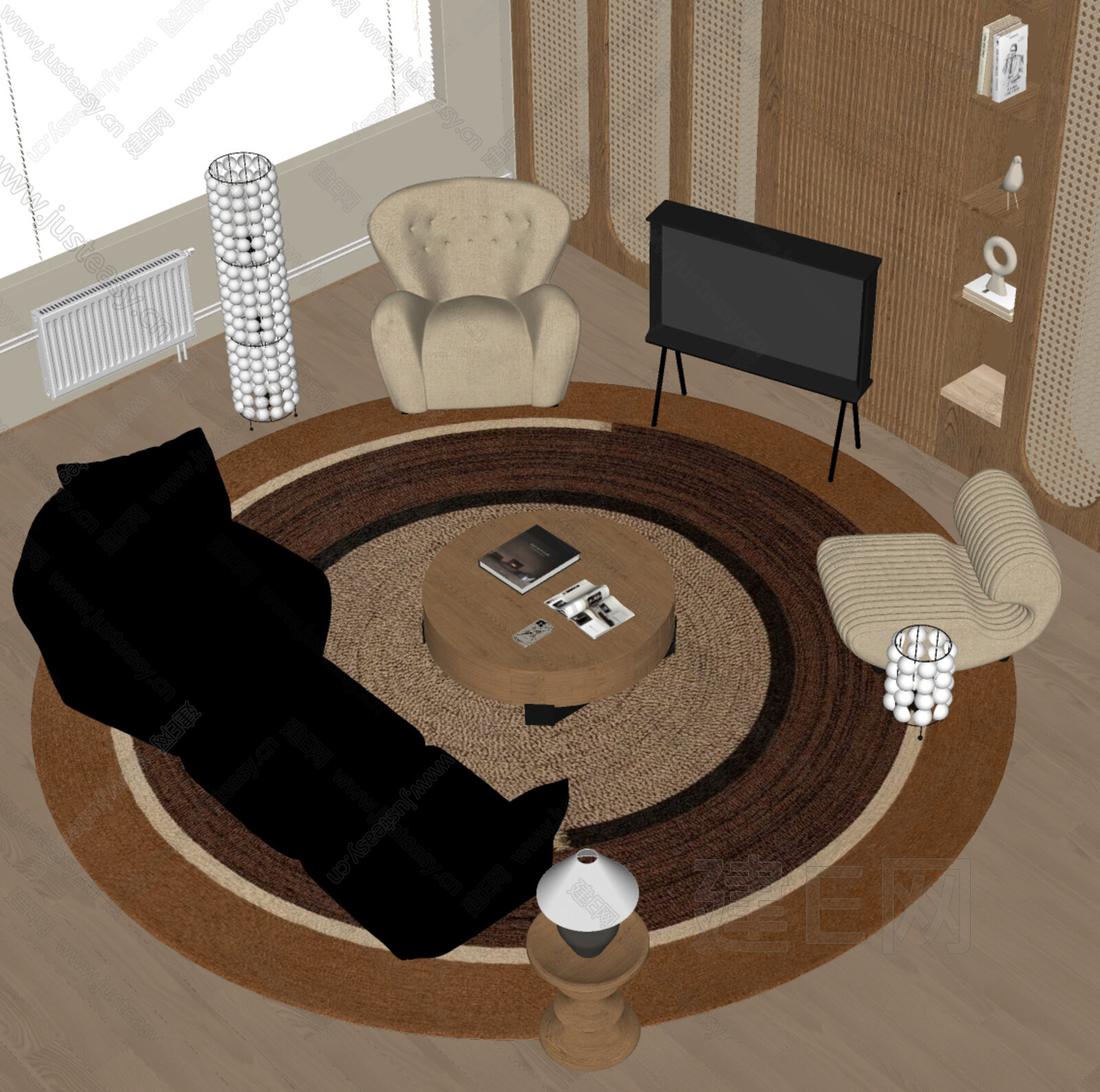 Very Wood 侘寂风沙发茶几组合模型SU模型下载[ID:102386224]_建E室内设计网