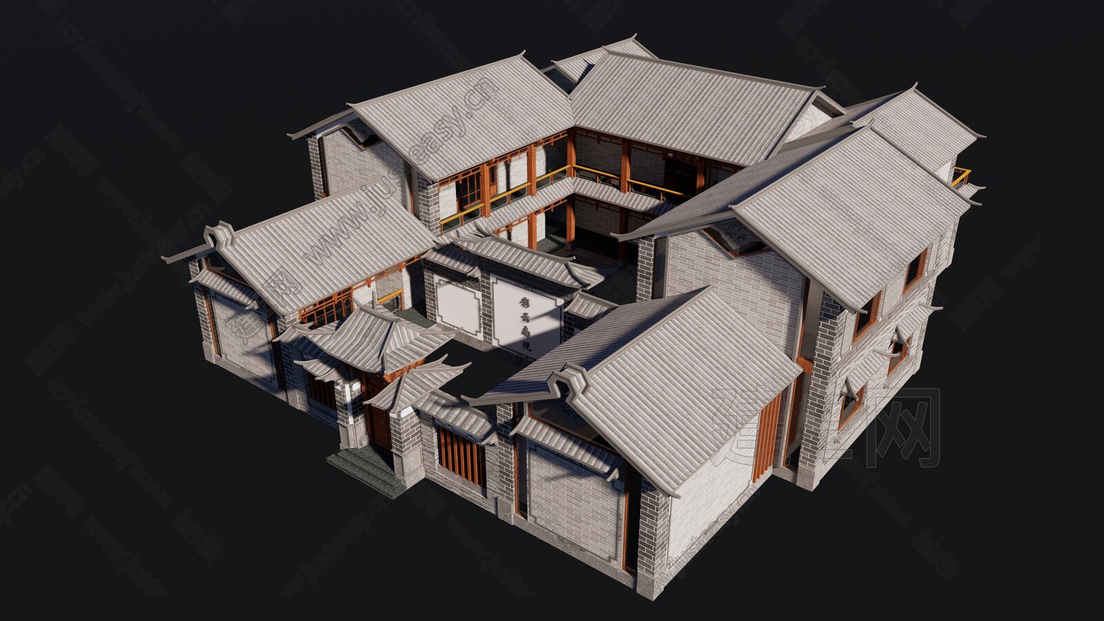 中式四合院模型SU模型下载[ID:102386325]_建e网su模型