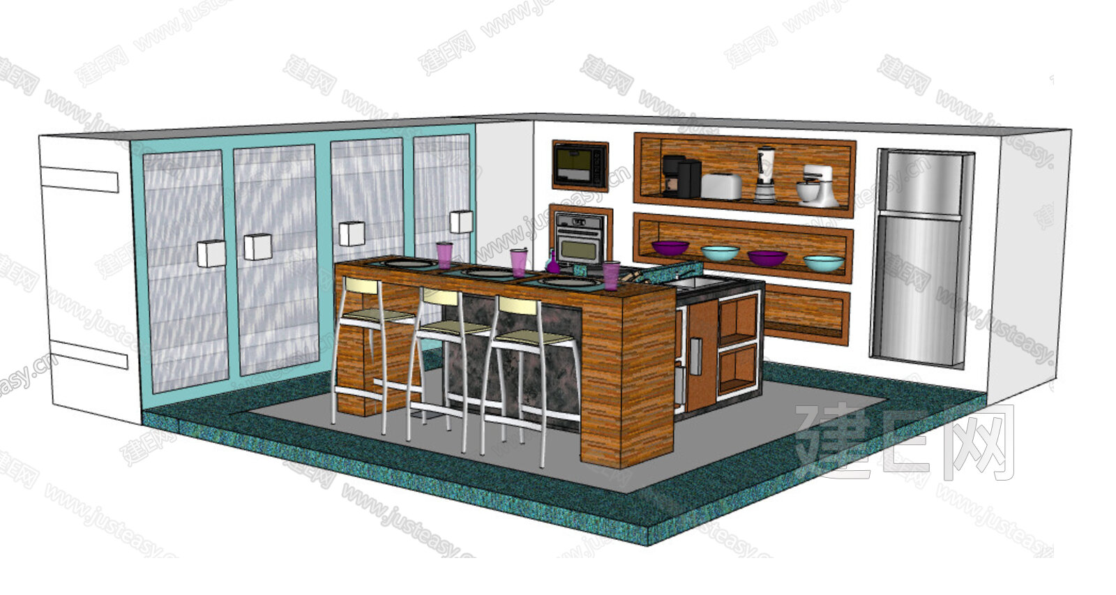 现代厨房模型SU模型下载[ID:103107085]_建e网su模型