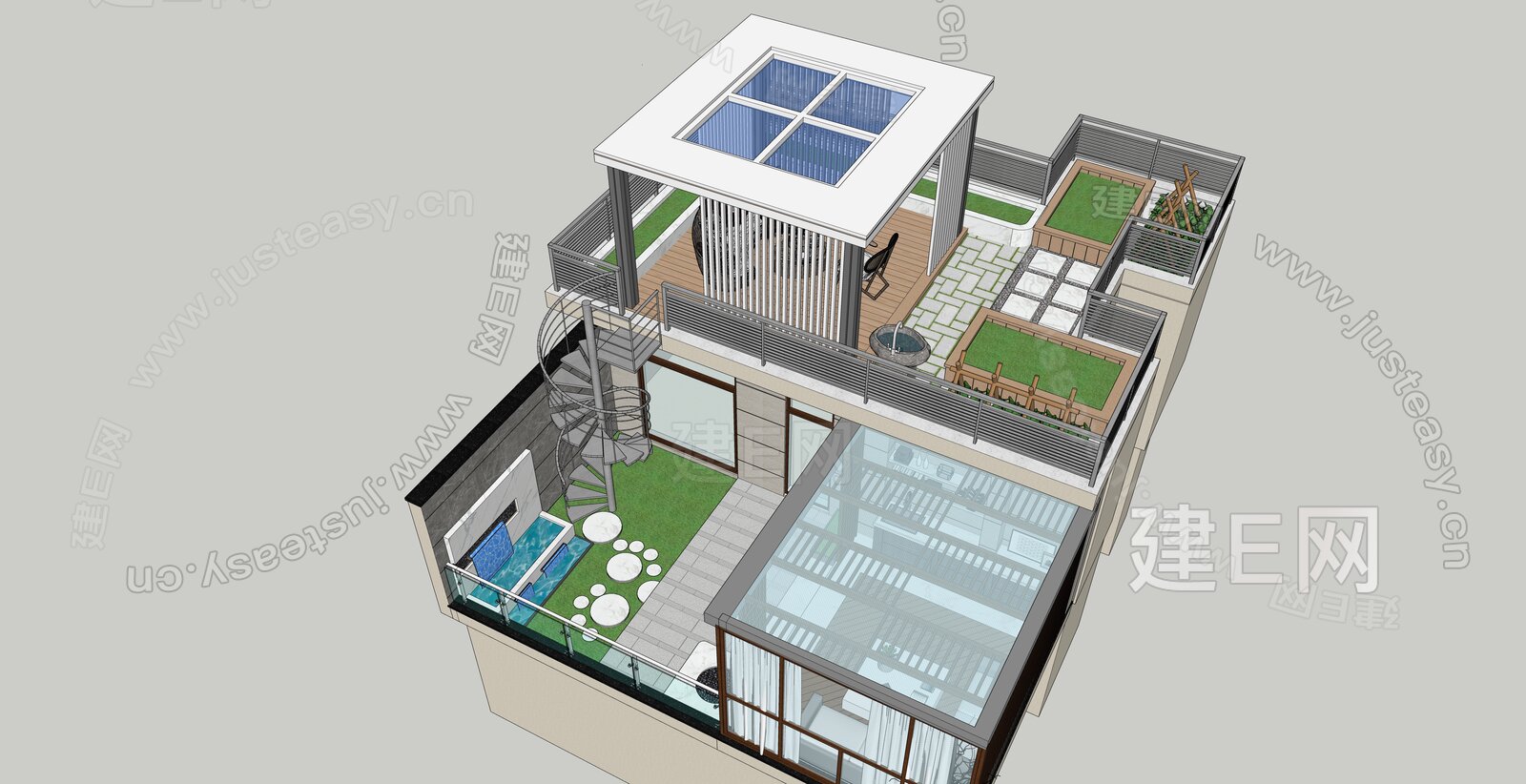 现代屋顶花园模型SU模型下载[ID:102844990]_建E室内设计网