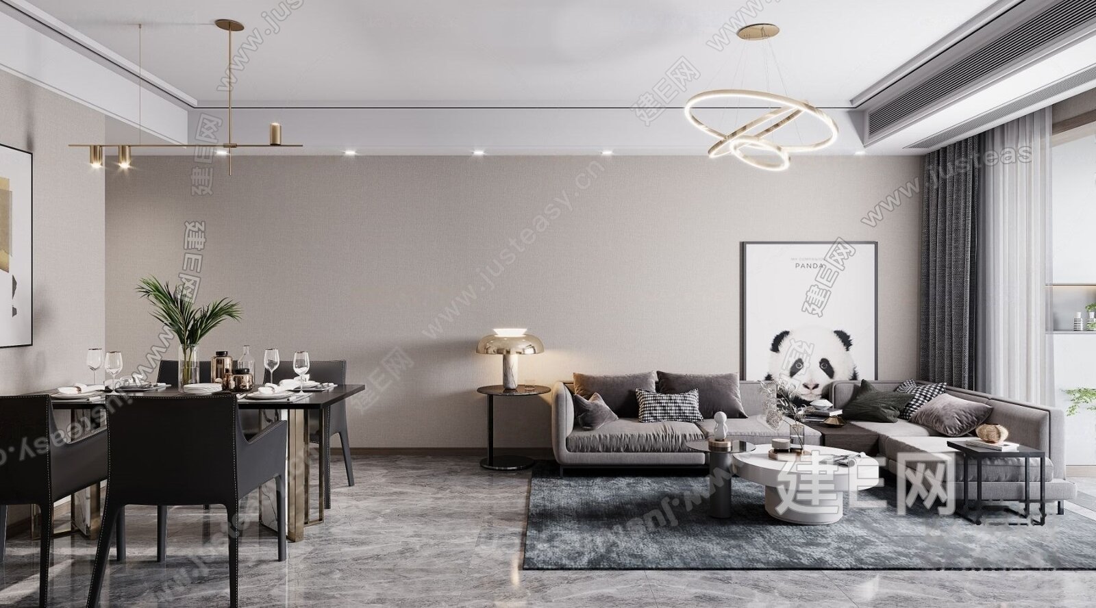 【现代客餐厅3d模型】建E网_现代客餐厅3d模型下载[ID:116216385]_打造3d现代客餐厅模型免费下载平台