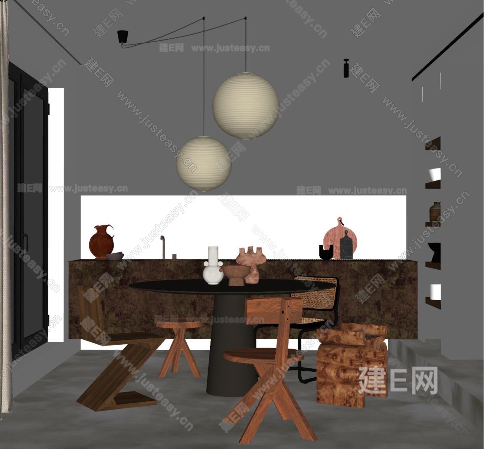 侘寂风餐厅 模型SU模型下载[ID:102779479]_建E室内设计网