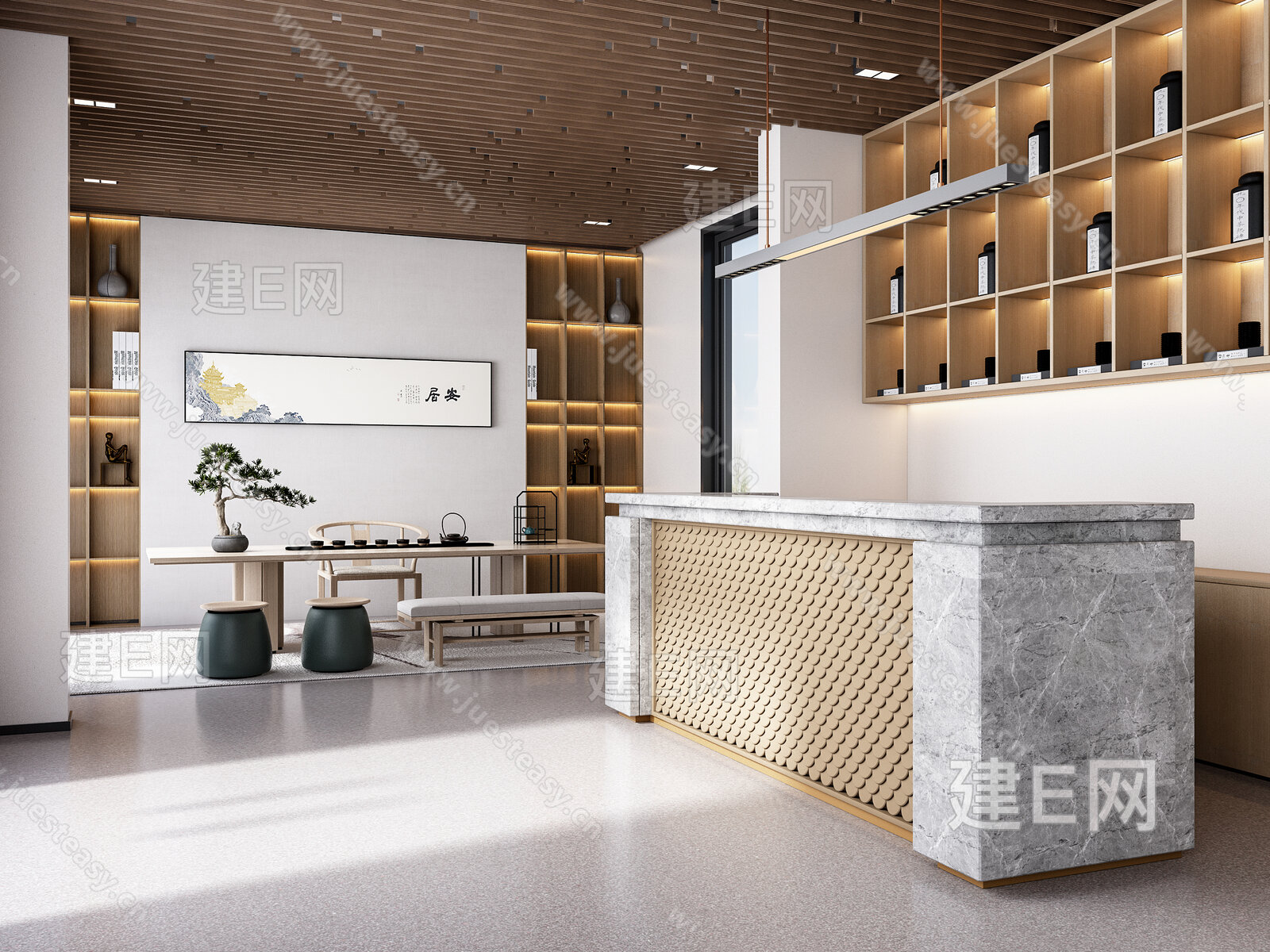 中式茶室前台3d模型下载[ID:116019926]_建e网3d模型