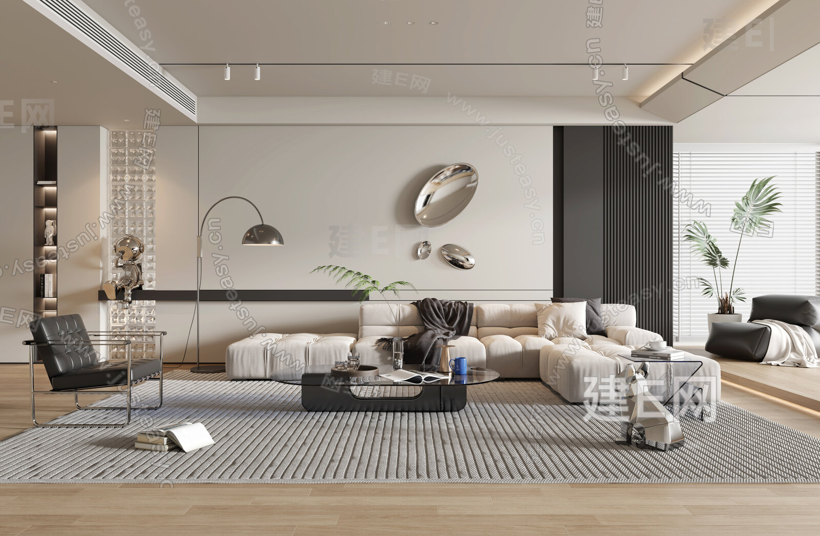现代客厅模型SU模型下载[ID:104221353]_建e网su模型