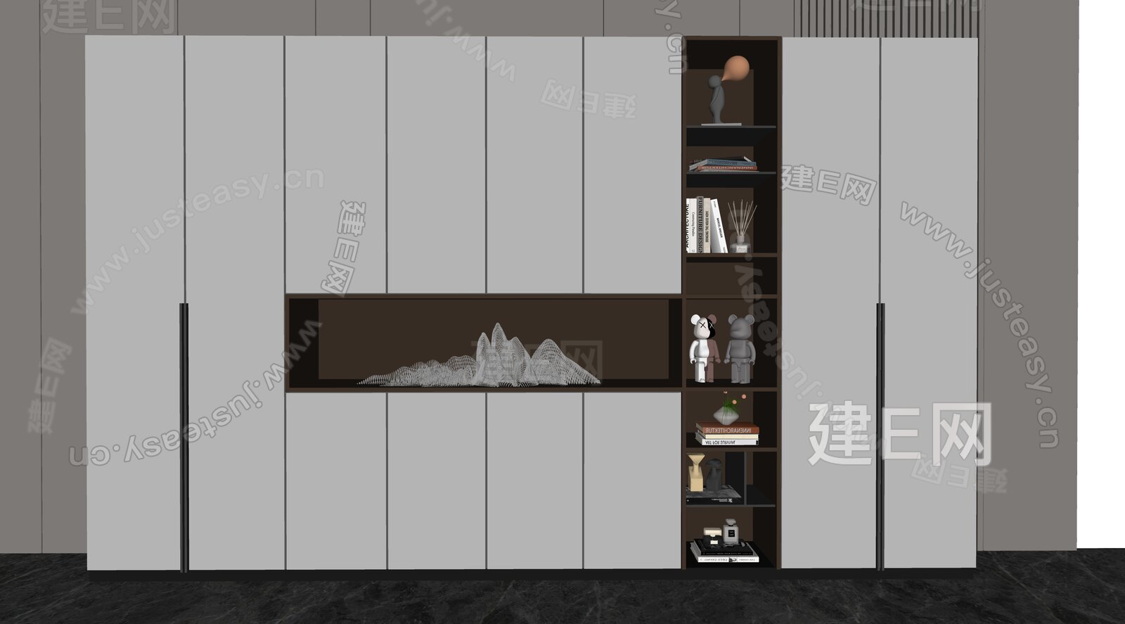 现代书柜模型SU模型下载[ID:104286822]_建E室内设计网