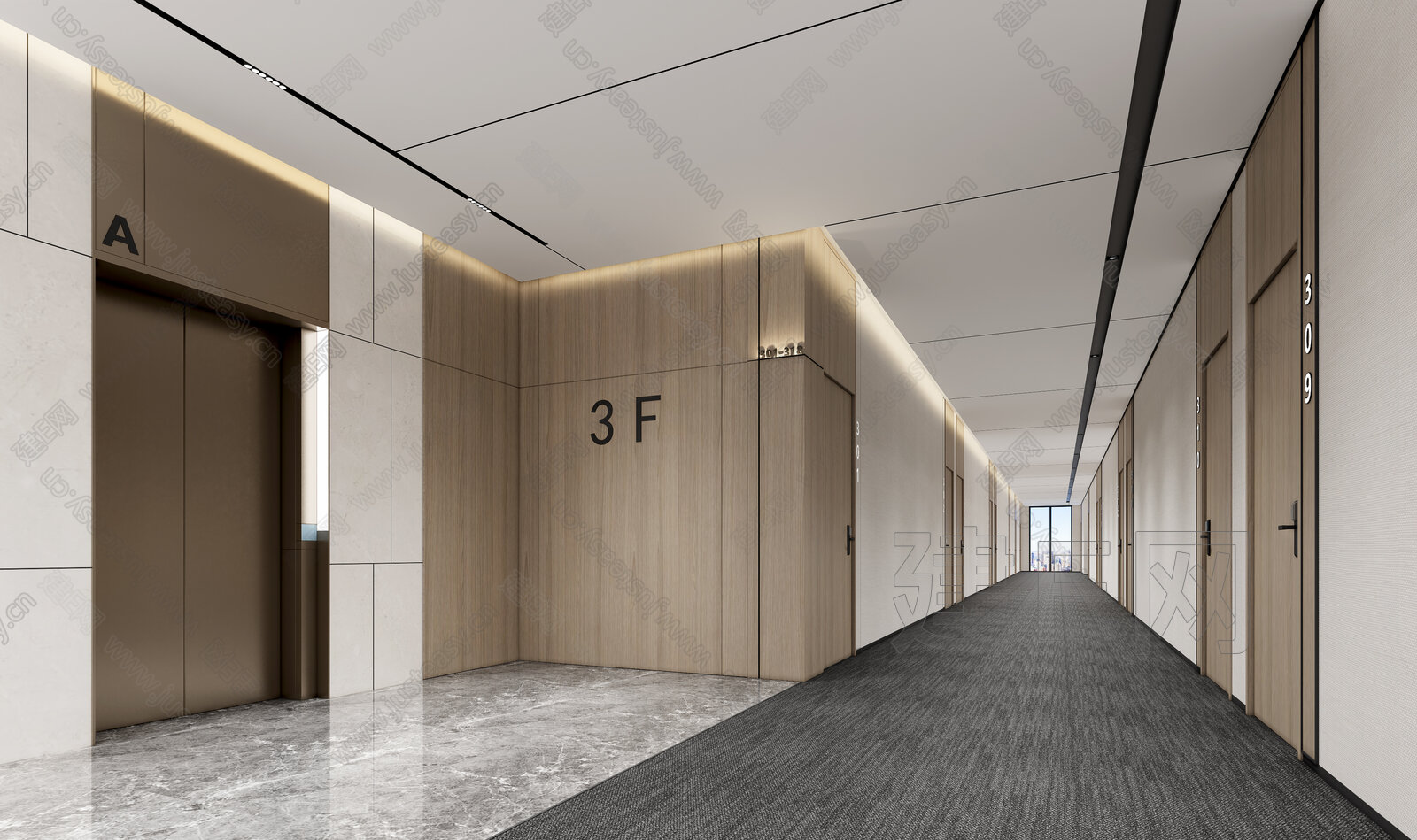 现代酒店过道模型SU模型下载[ID:104221355]_建e网su模型
