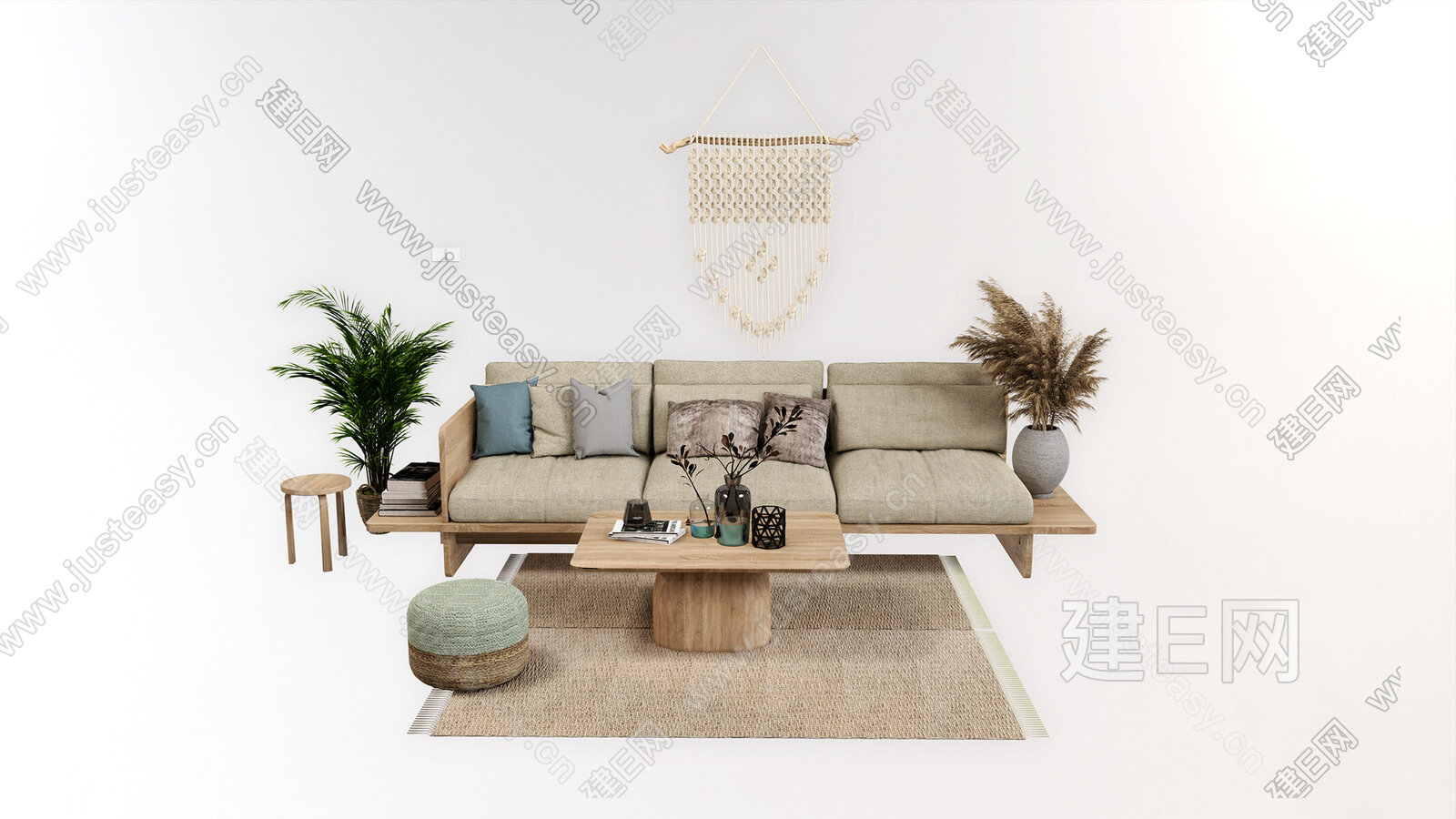 现代沙发茶几组合模型SU模型下载[ID:103828014]_建E室内设计网
