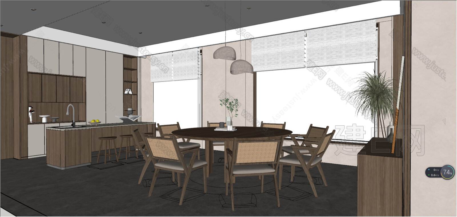 侘寂风餐厅模型SU模型下载[ID:104745695]_建E室内设计网