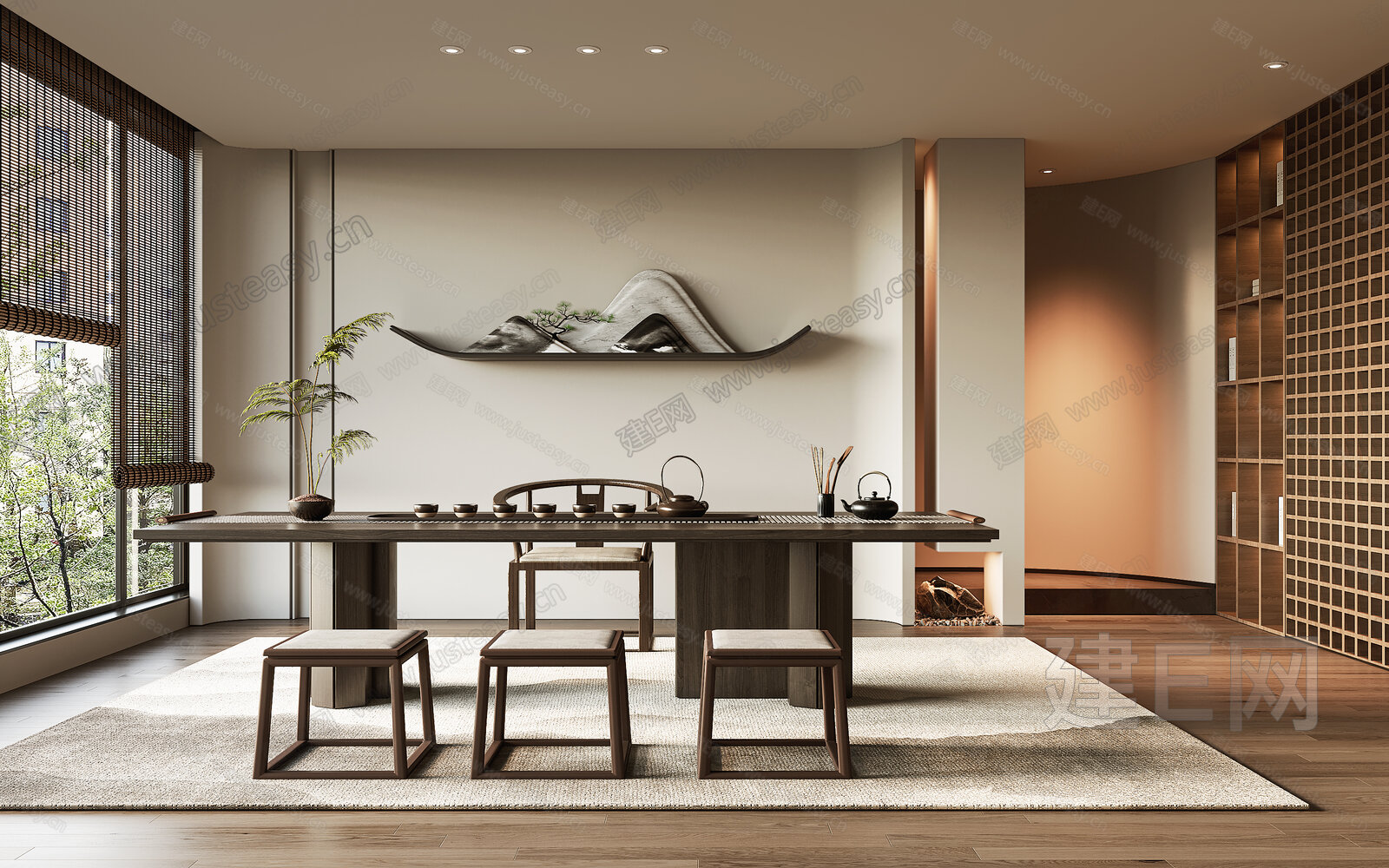 新中式茶室3d模型下载[ID:117396082]_建e网3d模型