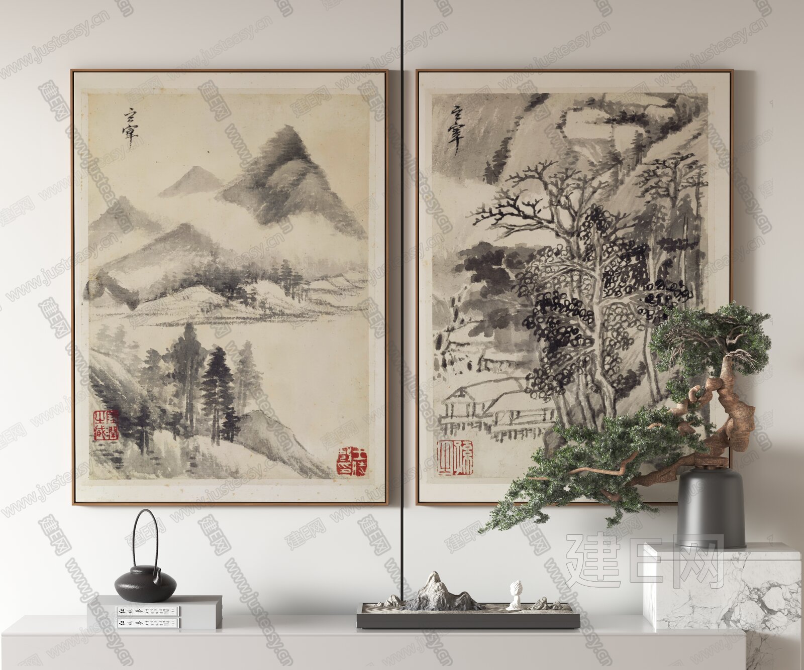 【新中式装饰画fbx-obj模型】建e网_新中式装饰画fbx-obj模型下载[ID:105005410]_打造fbx-obj新中式装饰画模型 ...