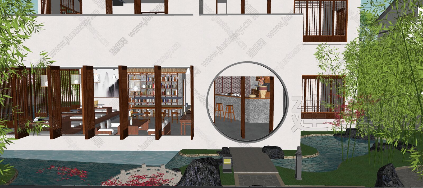 新中式别墅模型SU模型下载[ID:113527412]_建e网su模型