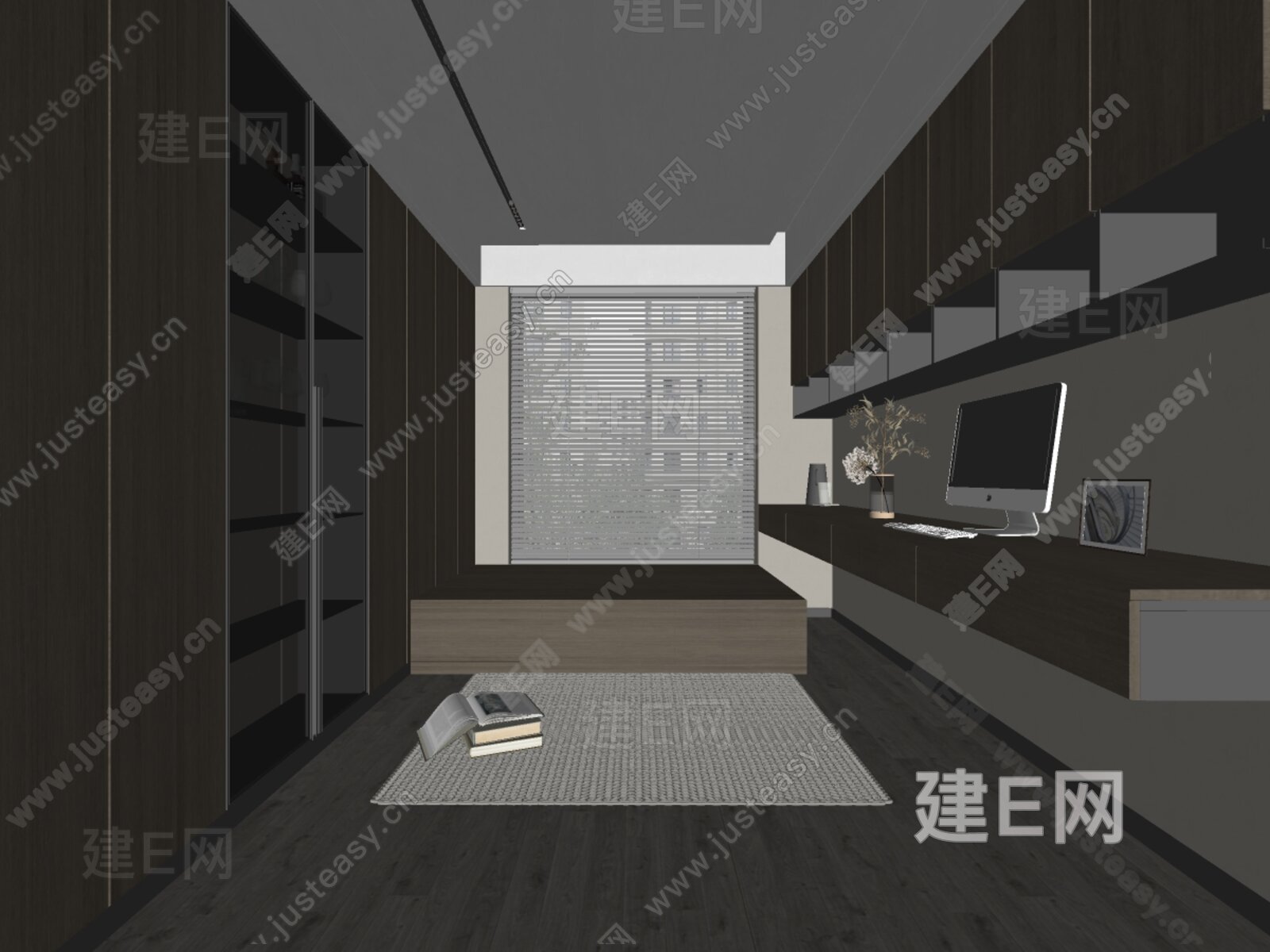 现代榻榻米卧室模型SU模型下载[ID:114051721]_建E室内设计网