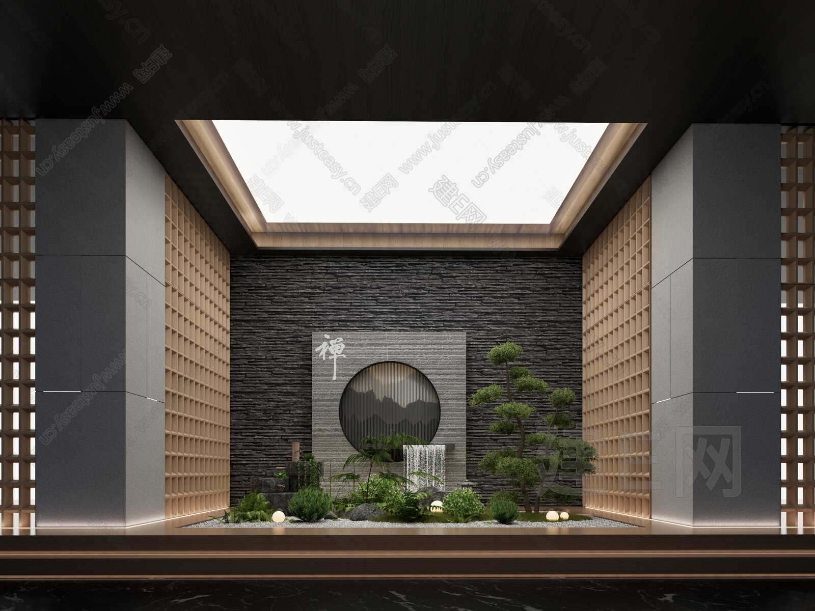 新中式室内景观模型SU模型下载[ID:114051732]_建E室内设计网