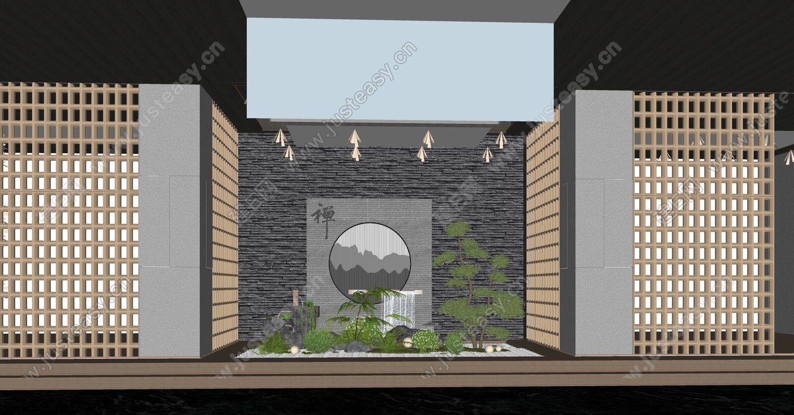 新中式室内景观模型SU模型下载[ID:114051732]_建E室内设计网