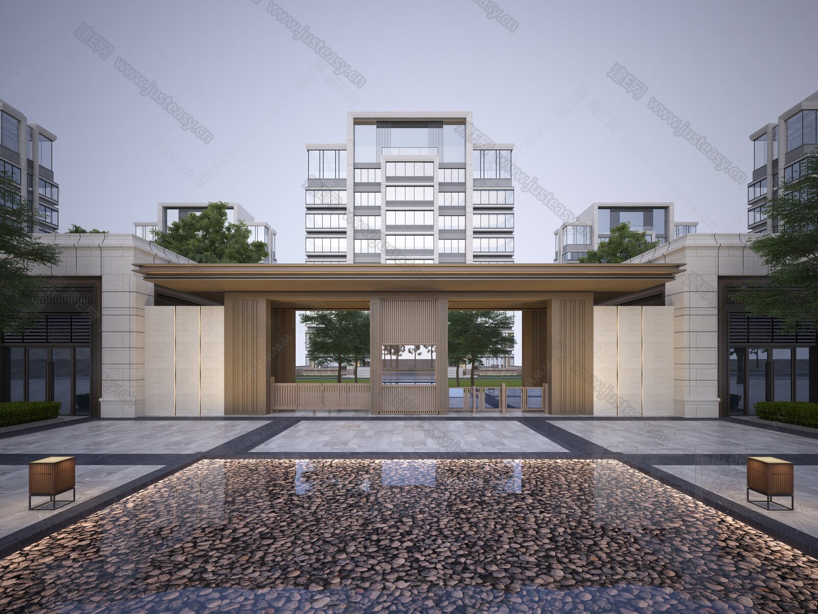 【新中式小区大门3d模型】建E网_新中式小区大门3d模型下载[ID:109531667]_打造3d新中式小区大门模型免费下载平台