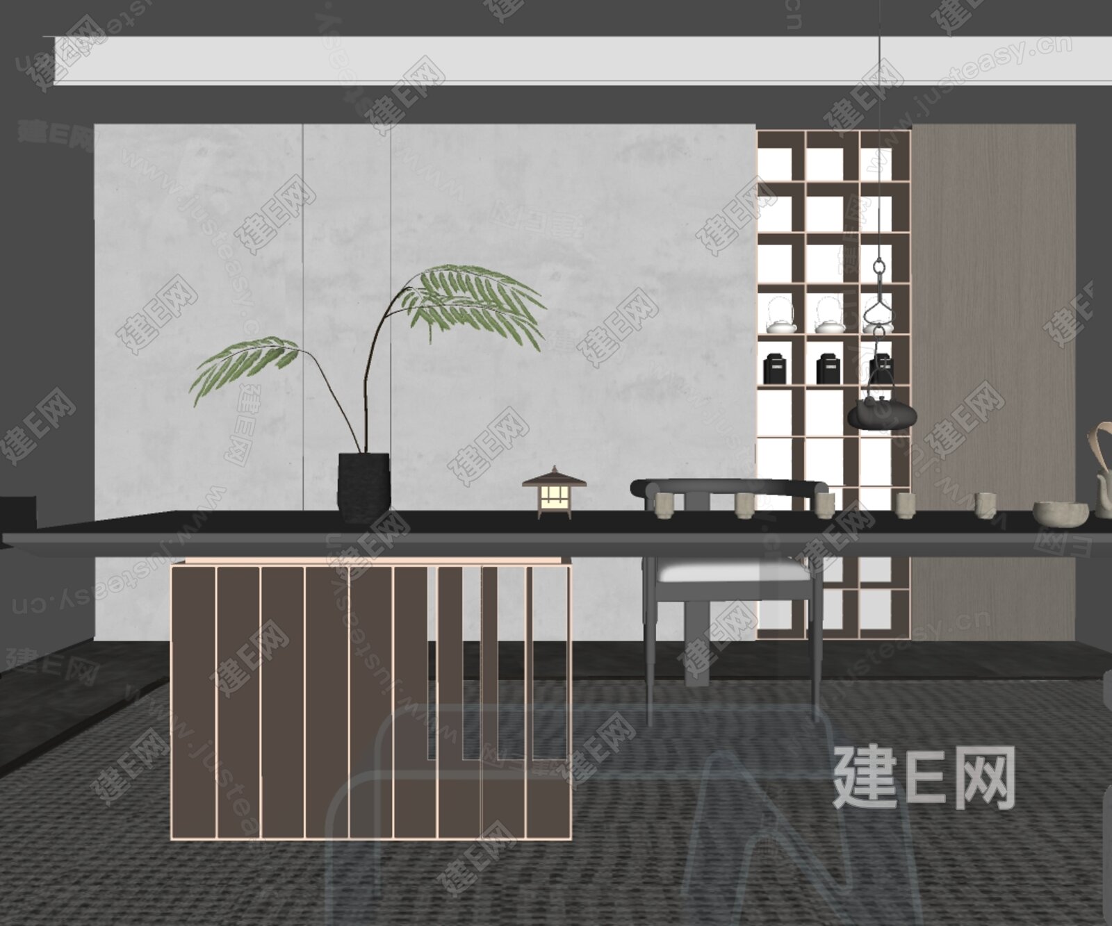 新中式茶室模型SU模型下载[ID:114248373]_建E室内设计网