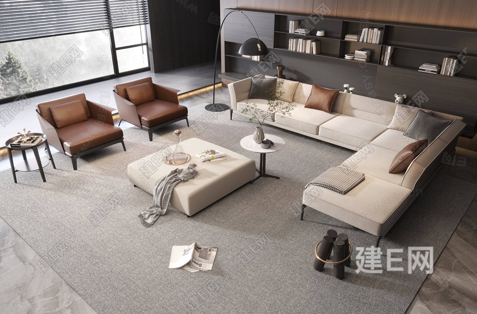 Flexform 现代沙发茶几组合模型SU模型下载[ID:113789491]_建E室内设计网